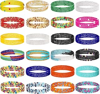 SHIWE 24PCS Waist Bead Chains for Women Colorful Summer Body Chains Belly Beads Bikini Jewelry Chains Bead Waist Chains Set
