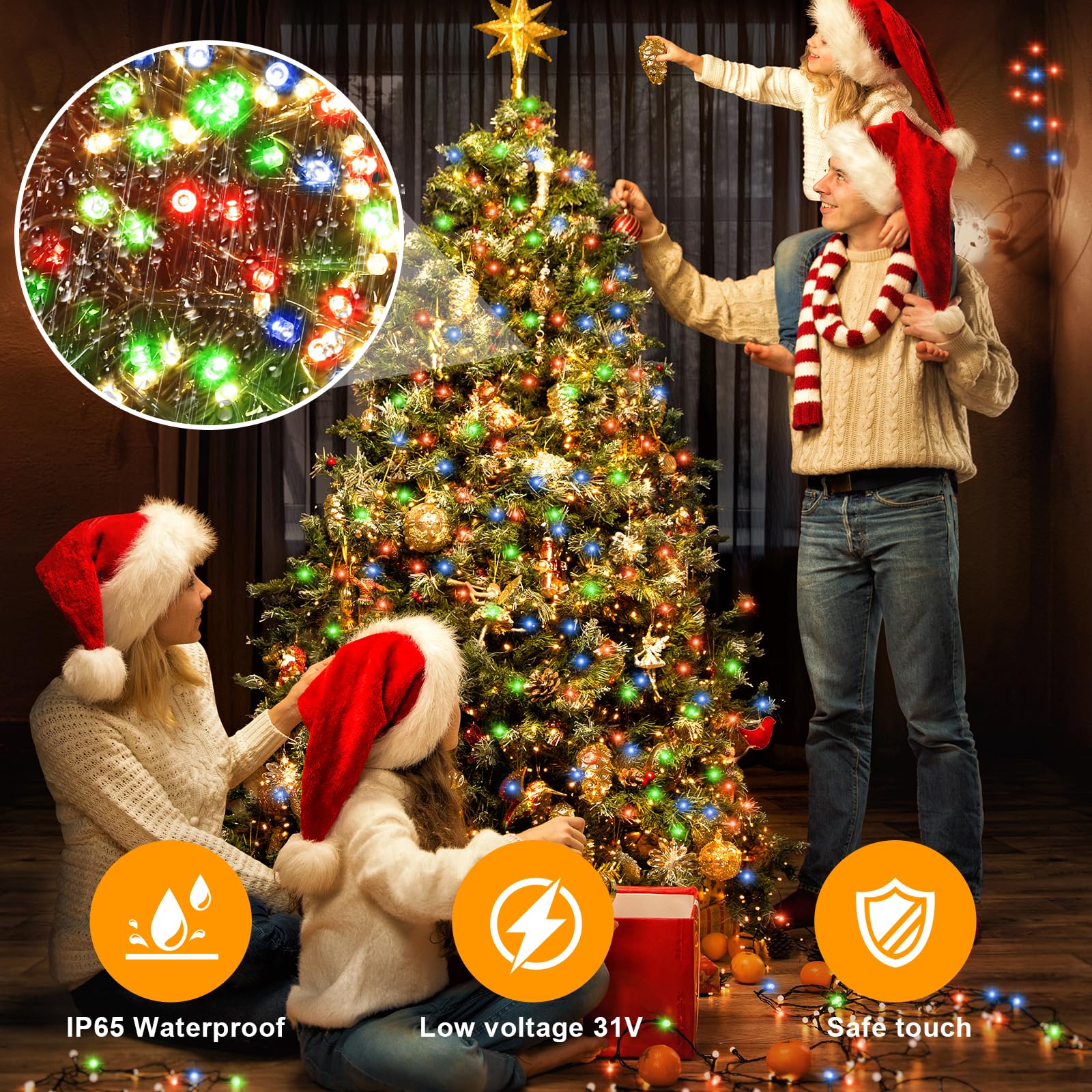 (2 Pezzi) 210 LEDs 31M Luci Albero di Natale Esterno Interno Catena Luminosa con Telecomando,Spina,8 Modalità e Timer, Impermeabile IP65 Colorate Lucine Led Decorative per natale, Alberi, Ghirlande