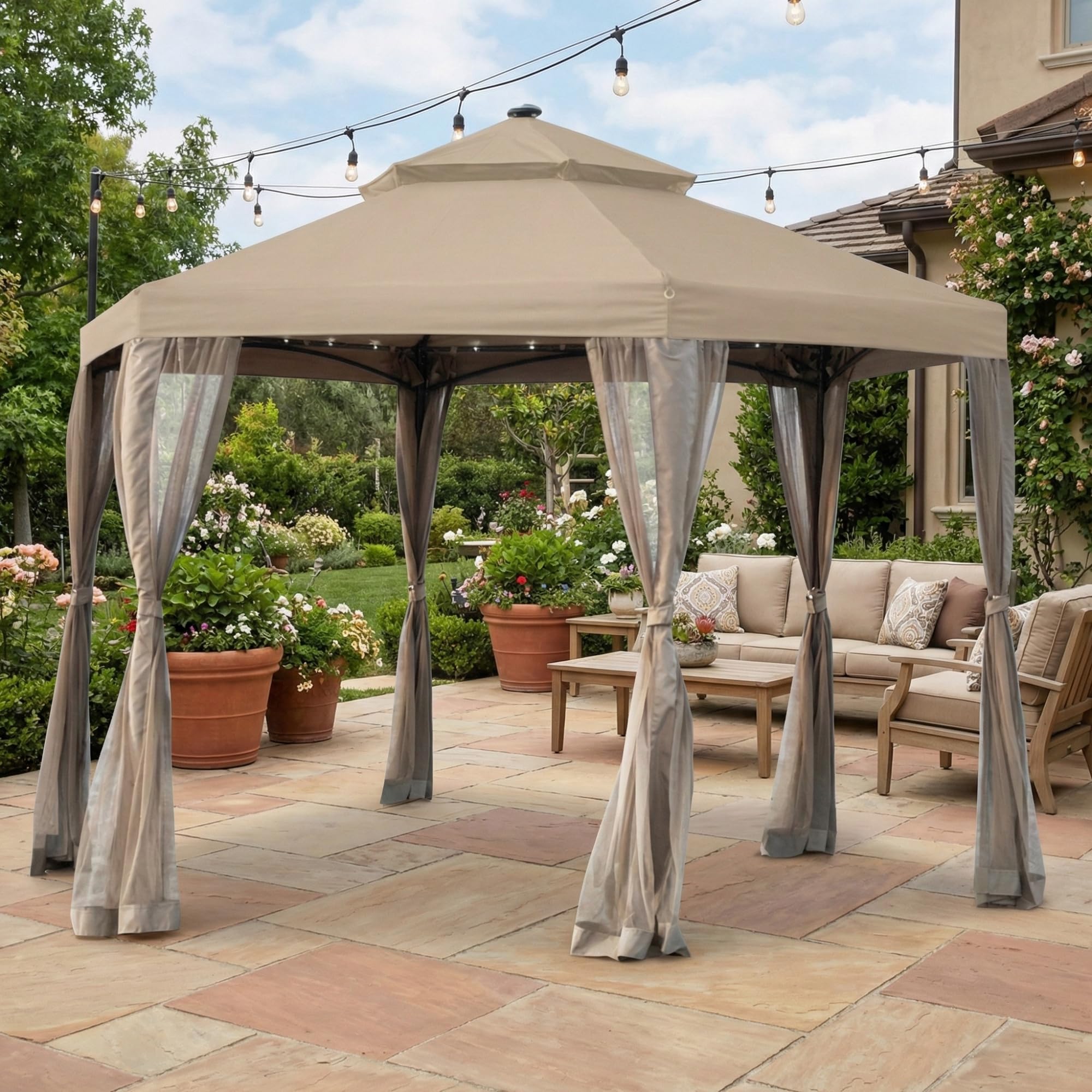 Garden Winds Replacement Canopy for the Hexagon Solar Gazebo - 350