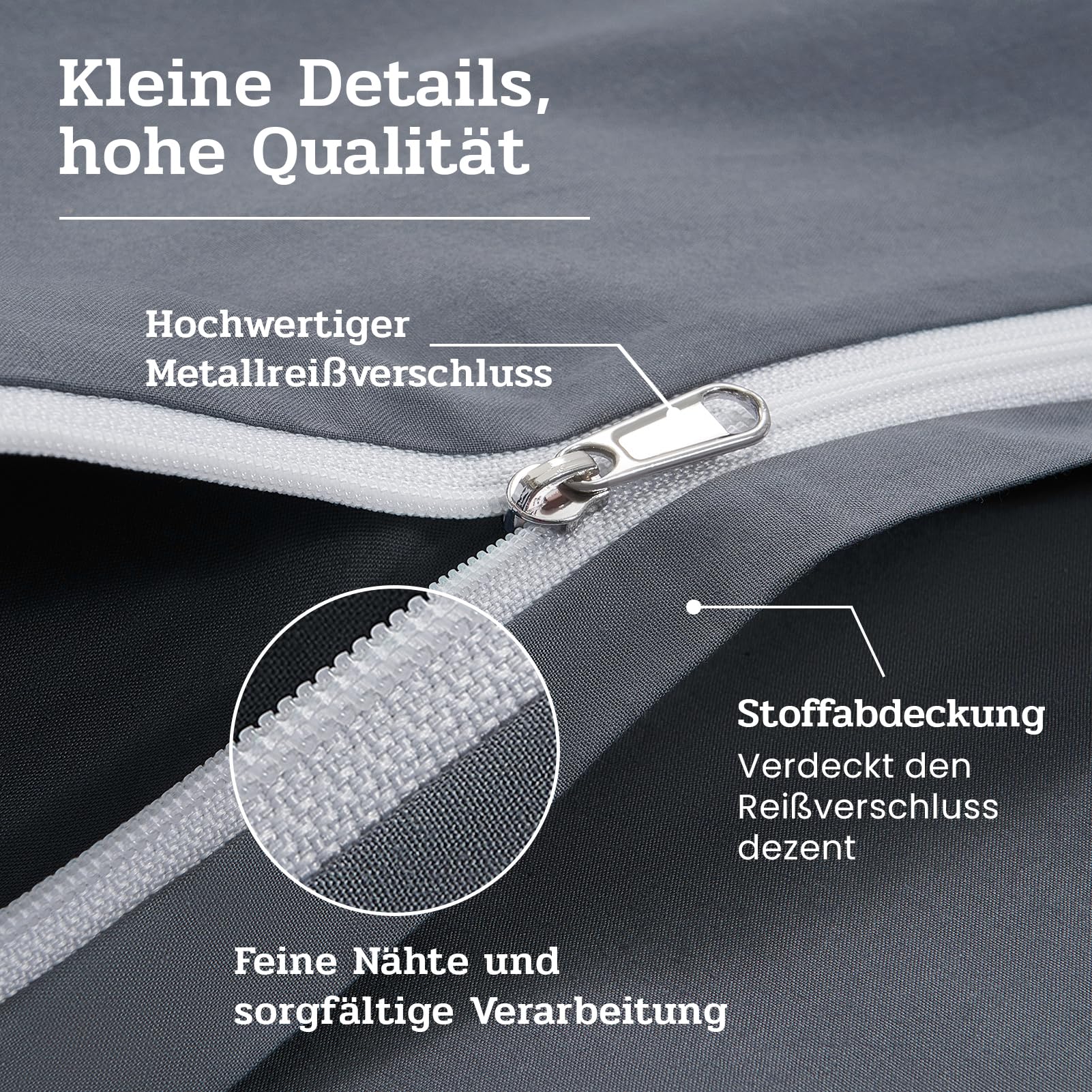 Funda Nórdica Cama 90 Gris, Algodón 100% Súper Suave con Cremallera, Certificación Oeko-Tex, 2 Fundas de Edredón 135x200 + 2 Fundas de Almohada 80x80 cm