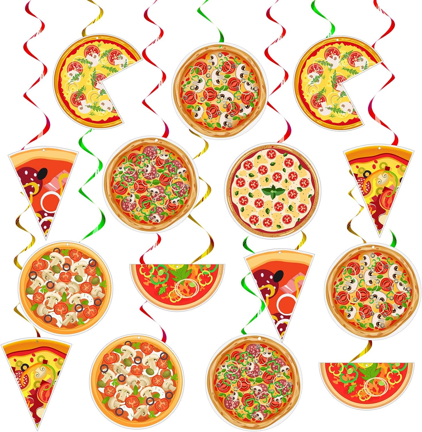 Teling 48 Pcs Pizza Party Decorations Pizza Hanging Swirl