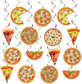 Teling 48 Pcs Pizza Party Decorations Pizza Hanging Swirl Themed Ceiling Decor Whirls for Birthday Party Supplies