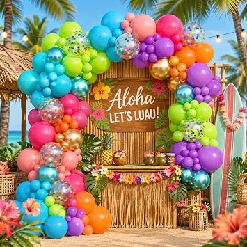 Multicolor Neon Balloon Arch Garland Kit, Assorted Color Blue Purple Orange Green Pink Green Gold Rainbow Balloon Garland, Colorful Balloon Arch Kit for Kids Carnival Summer Birthday Party Decorations