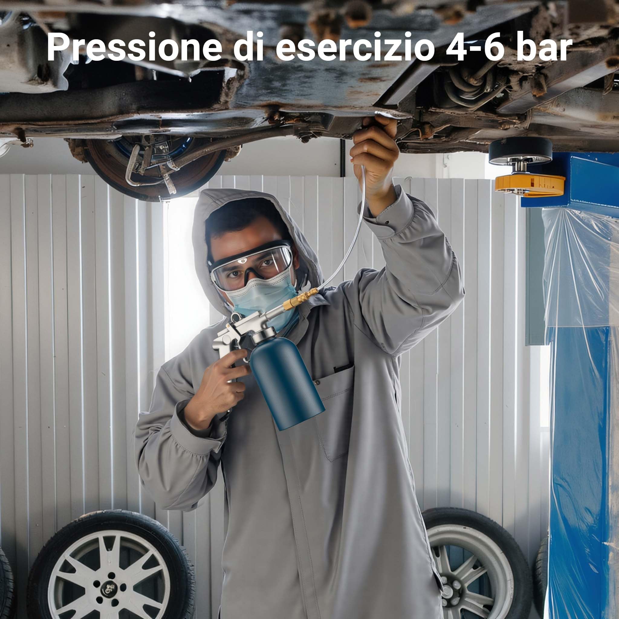 Wiltec Pistola a spruzzo 1100ml 4-6bar 1/4" Spruzzatore Erogatore per protezione scatolati auto