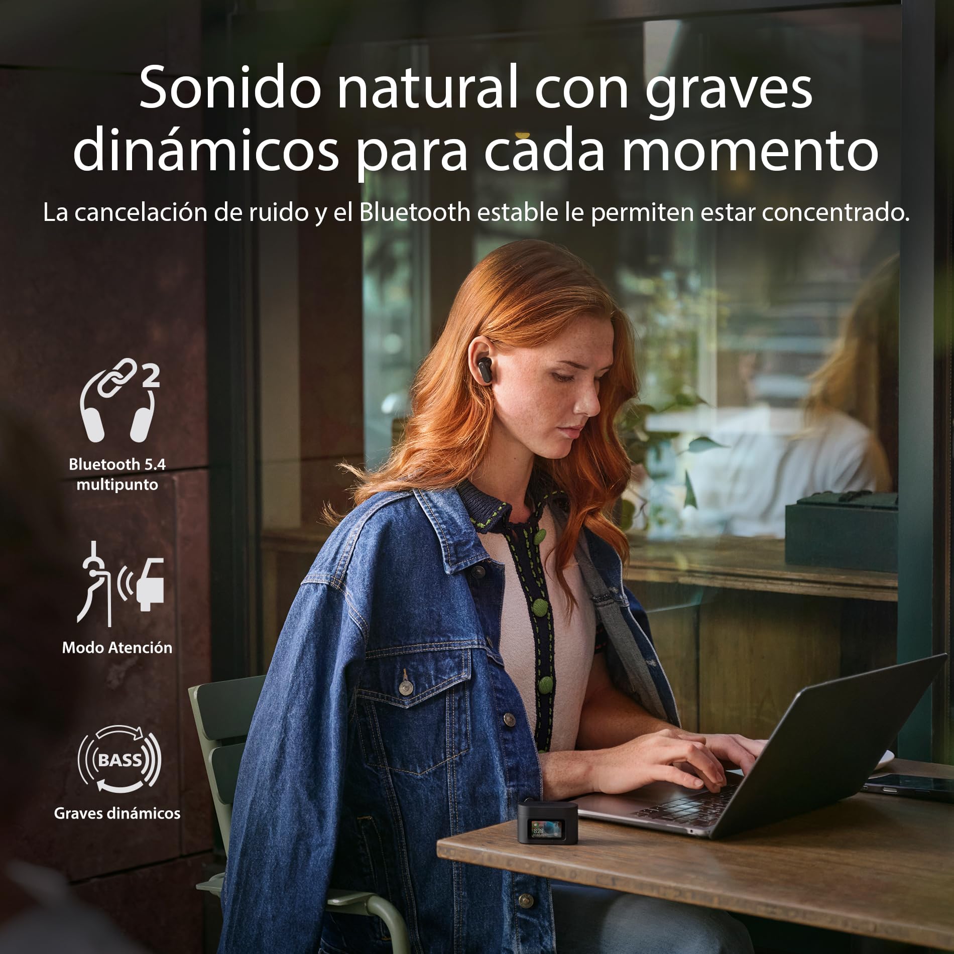 Philips TAT6100BK - Auriculares inalámbricos con Funda de Carga Inteligente, cancelación de Ruido, 4 micrófonos, Graves dinámicos, Tiempo de reproducción de 28 Horas, Bluetooth 5.4, IPX5, Controles