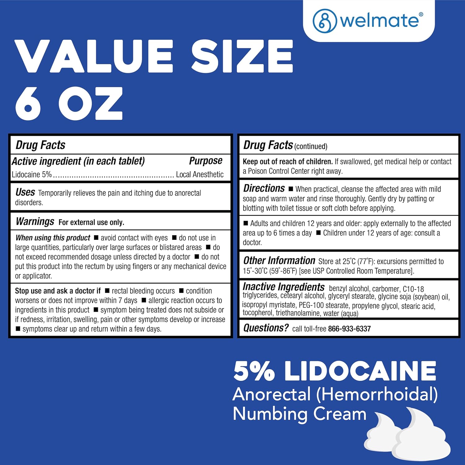 WELMATE 5% Lidocaine Cream for Hemorrhoids, 6 oz Jar – Fast-Acting Lidocaine Numbing Cream & Topical Analgesic Cream for Anorectal Itch Relief - Image 5