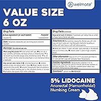 Vista 5 de WELMATE - Crema adormecedora de lidocaína al 5%, 6oz (170g) - Crema de lidocaína de máxima potencia - Alivio de hemorroides - Anestésico de uso