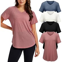 4 Pack V Neck T Shirts for Women Short Sleeve Plus Size Summer Tops