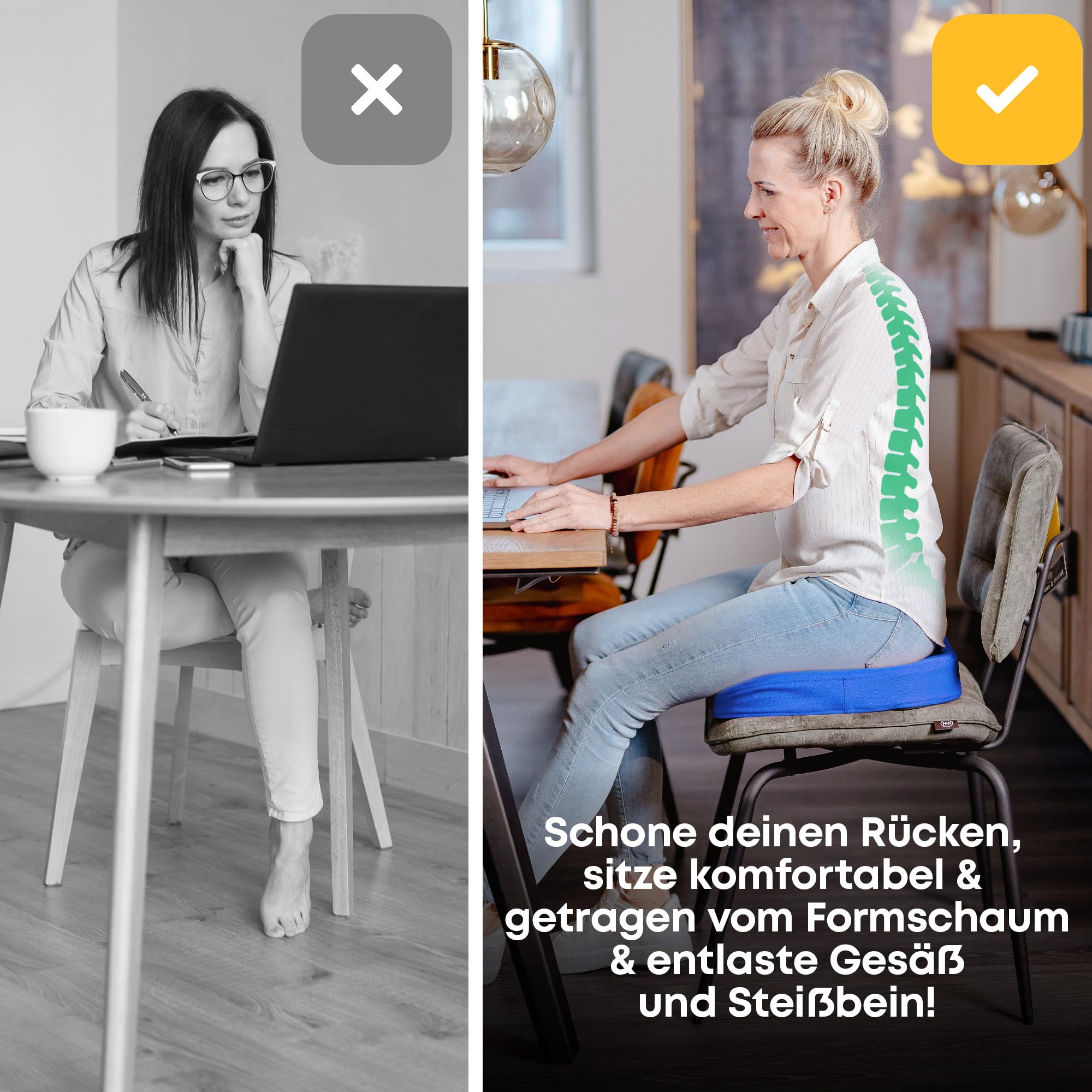 SANTERGO Orthopedisch zitkussen [GEPATENTEERD & VORMSTABIEL] - Zitkussen voor bureaustoel en auto - zitkussen stoel, stoelkussen bureaustoel, stuitbeen kussen (rood, medium 65-90 kg