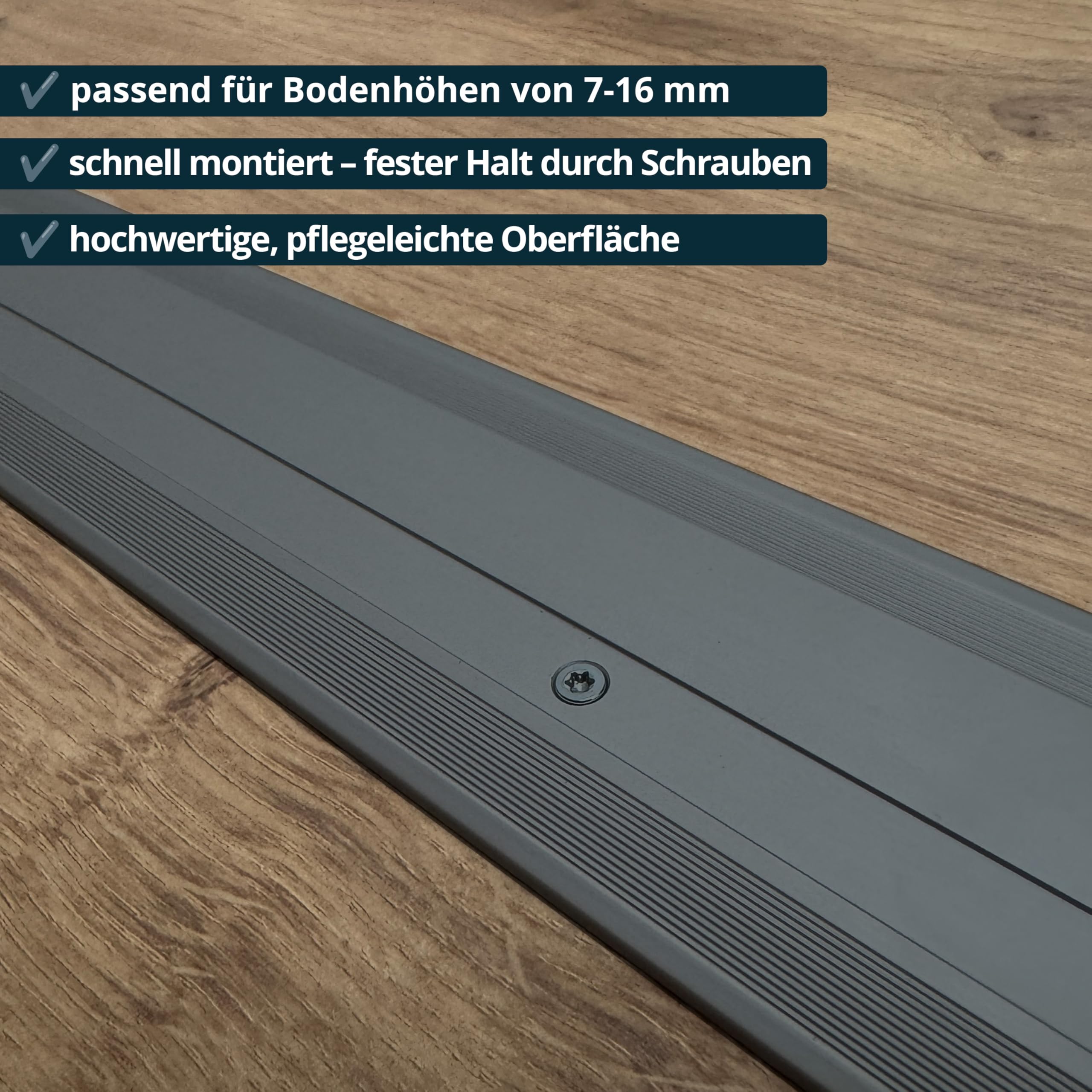 Perfil de transición ufitec® TPL Profi para parquet y suelos laminados - Ancho de cobertura: 60 mm - en dos piezas, atornillable y apto para espesores de suelo de 7 a 16 mm