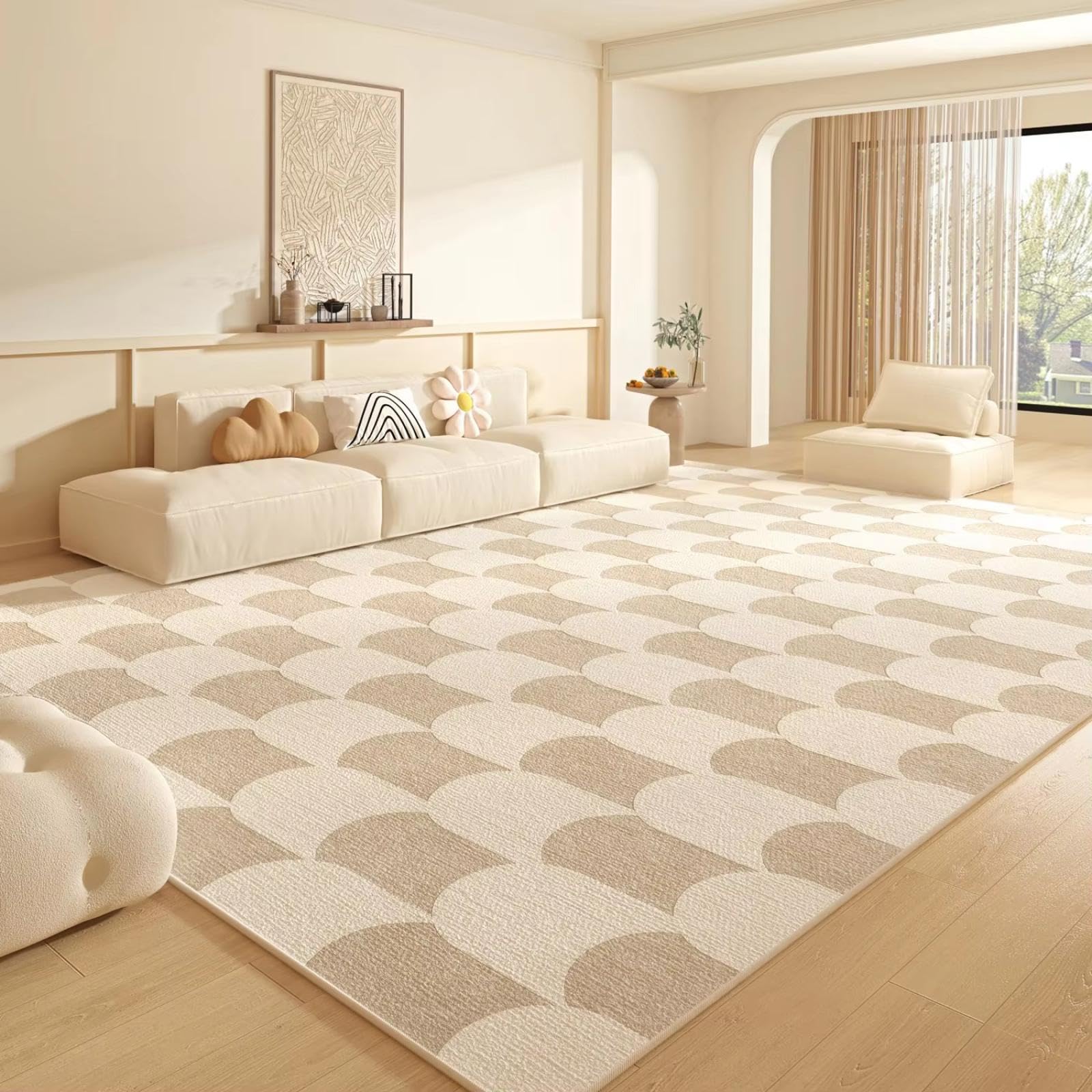 Alfombra de felpa corta estilo crema 100x150cm para sala de estar y entrada interior