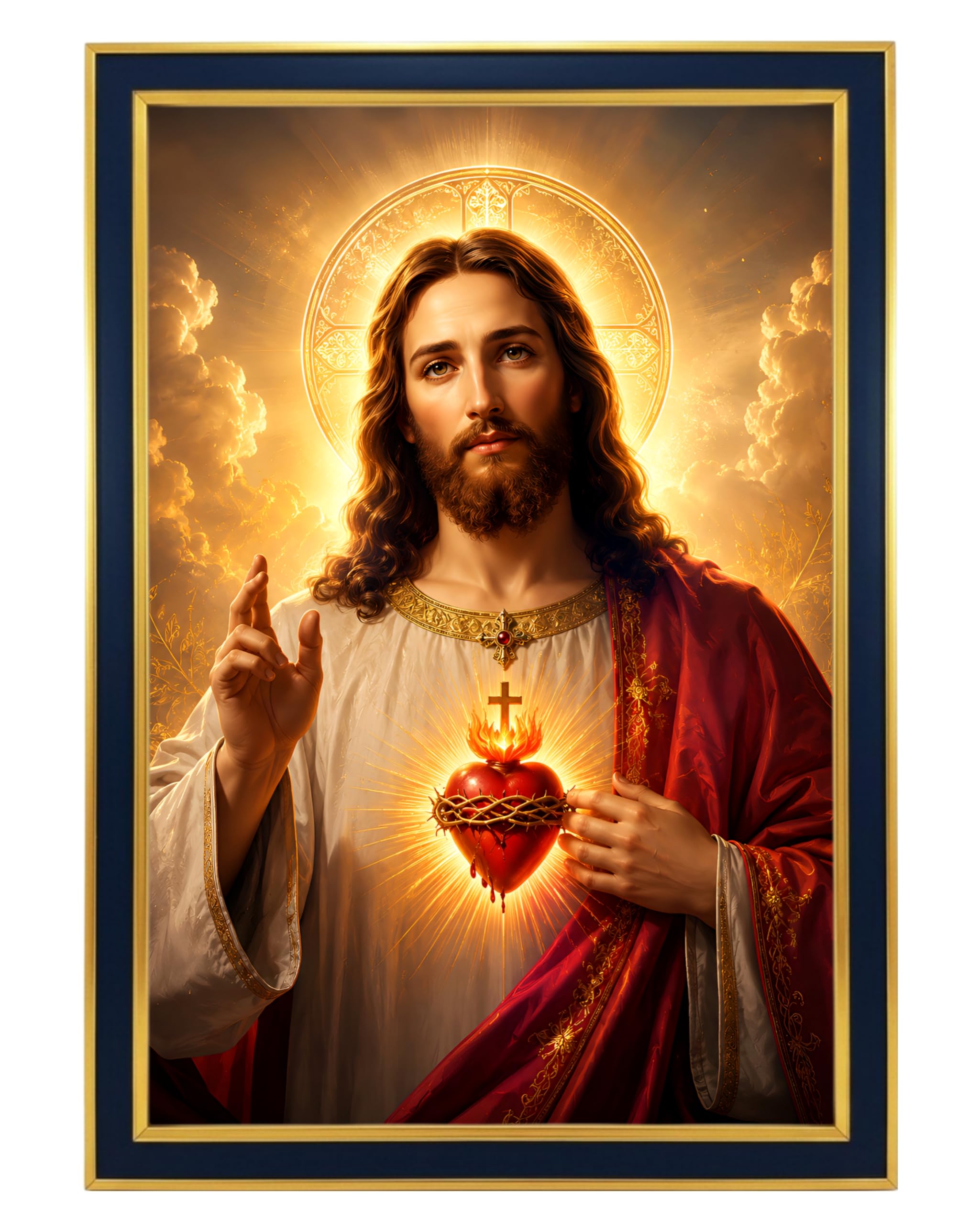 Jesus Christ Sacred Heart Photo Frame - Golden Black -1 Jesus Christ Sacred Heart Photo Frame - Golden Black -1