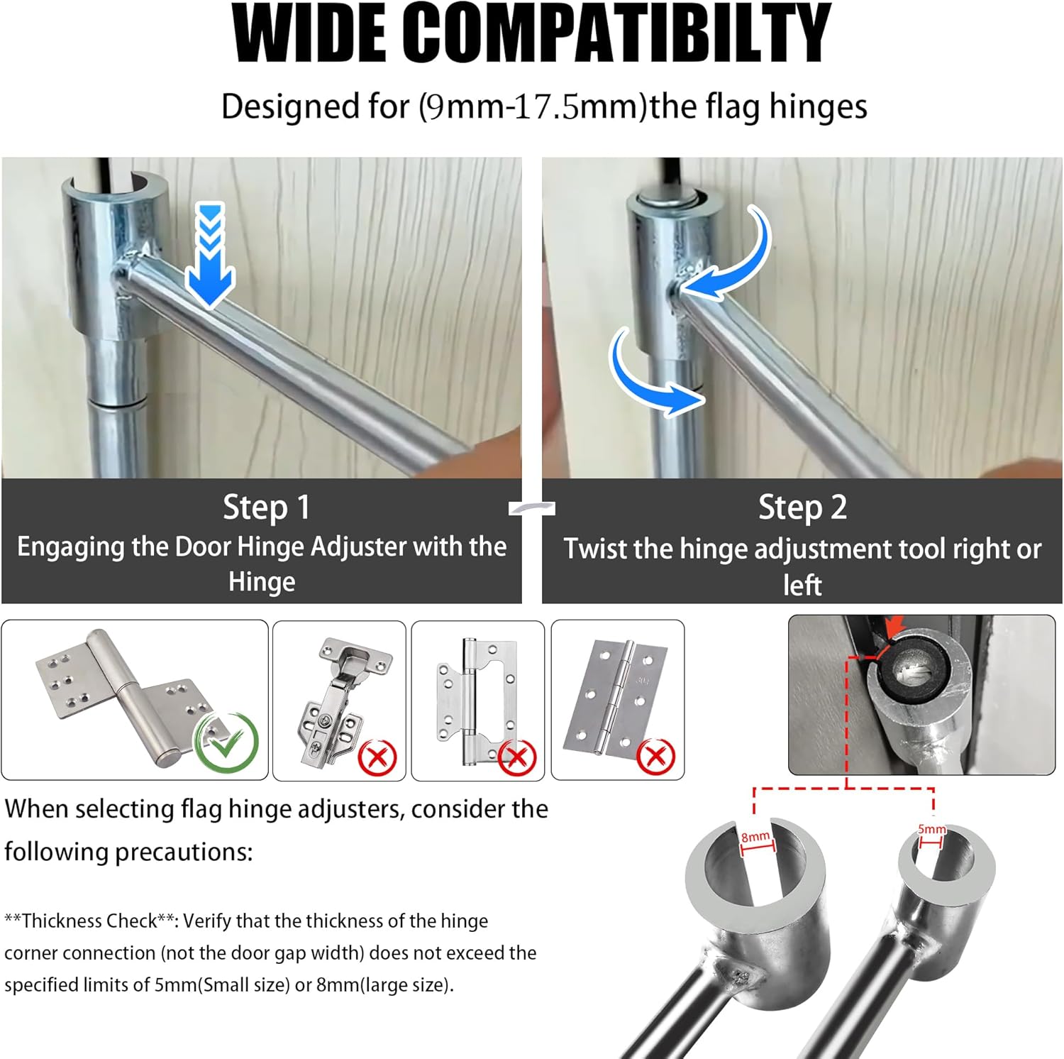 Door Hinge Adjustment Tool, 14-19mm Double Head Heavy Duty Door Hinges Repair Gap Adjusting Wrench Tool for Residential Fire Security Cleanroom Doors (1 PCS)