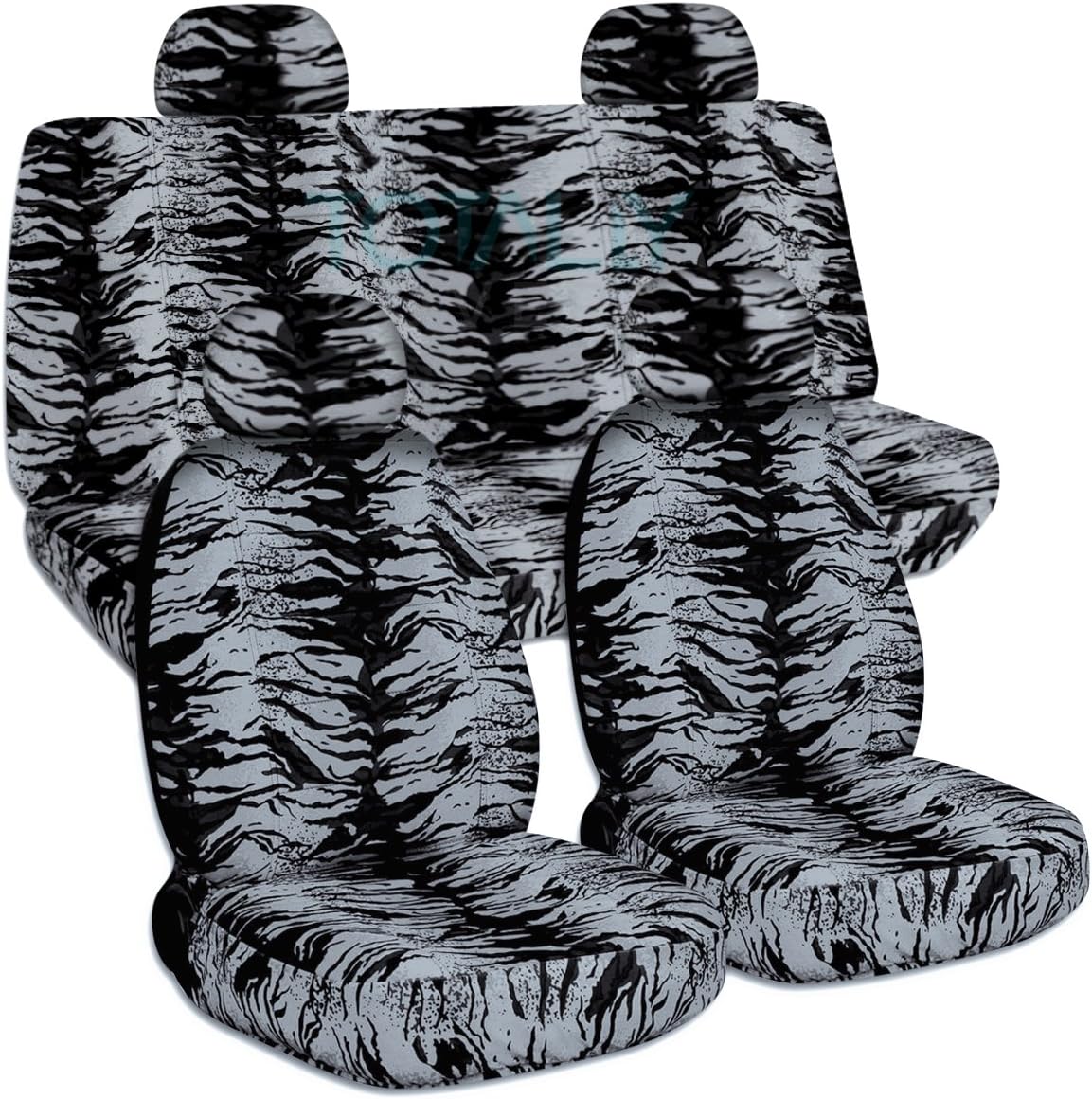 Totally Covers Compatible with 2002-2007 Jeep Liberty Animal Print Seat Covers with Adjustable/Molded Front & Rear Headrests: Silver Cow - Full Set (29 Prints) Split Bench Bucket SUV