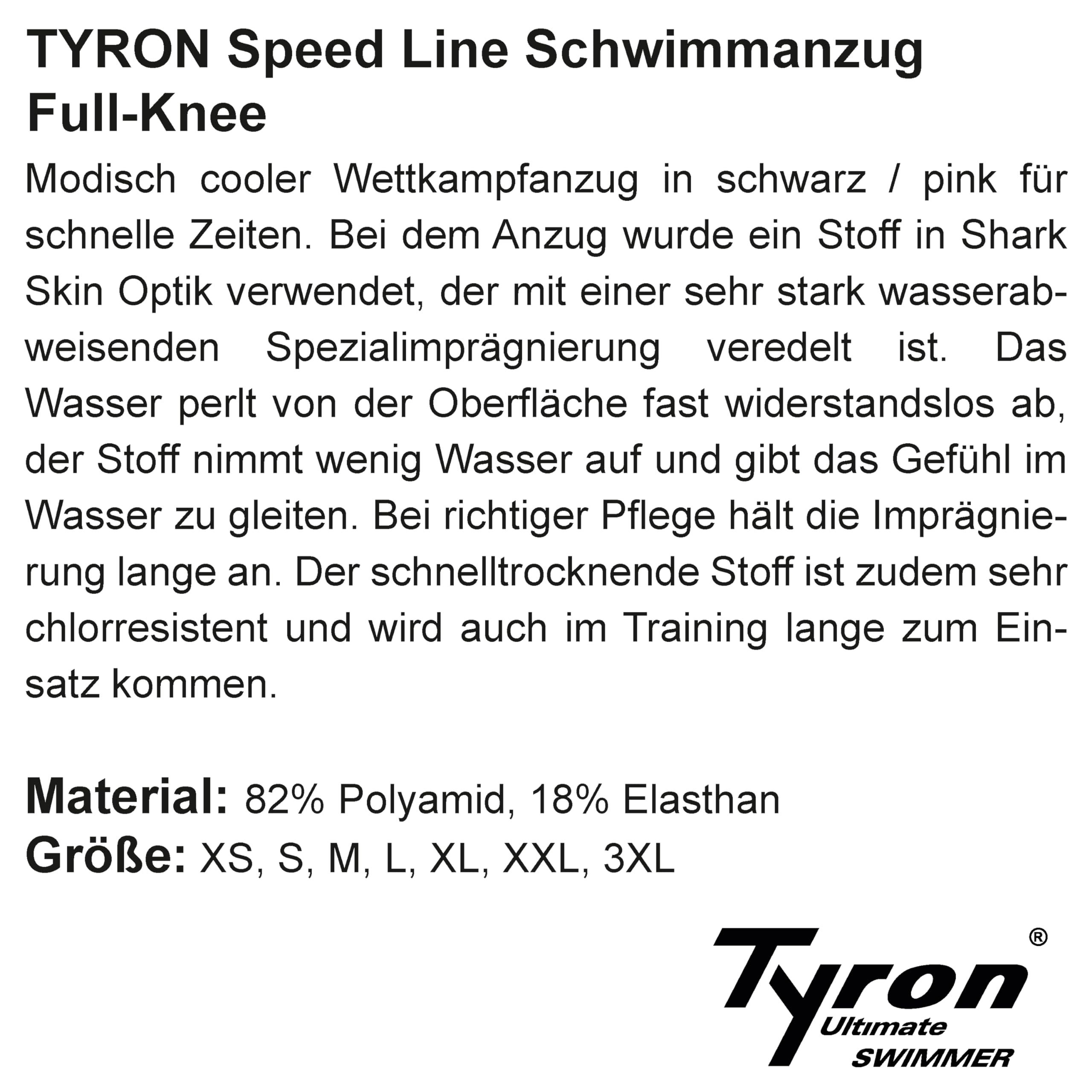 Tyron Speed Line Schwimmanzug Full-Knee pink Damen Mädchen Sport Badeanzug Training Wettkampf