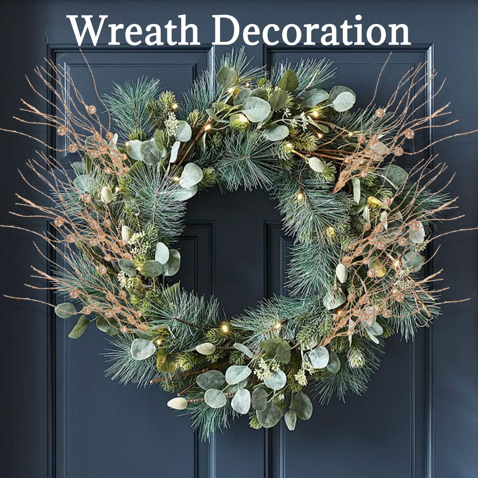 12er-Set Glitzer-Beeren Zweige - 41cm Künstliche Weihnachtsdekoration Für Baum & Türkranz