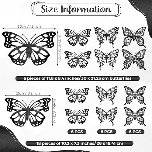 Vista 20 de Yeaqee Juego de 24 piezas de decoración de pared de mariposas grandes en 3D, 2 tamaños y 3 estilos, calcomanías grandes para cumpleaños, baby Dorado