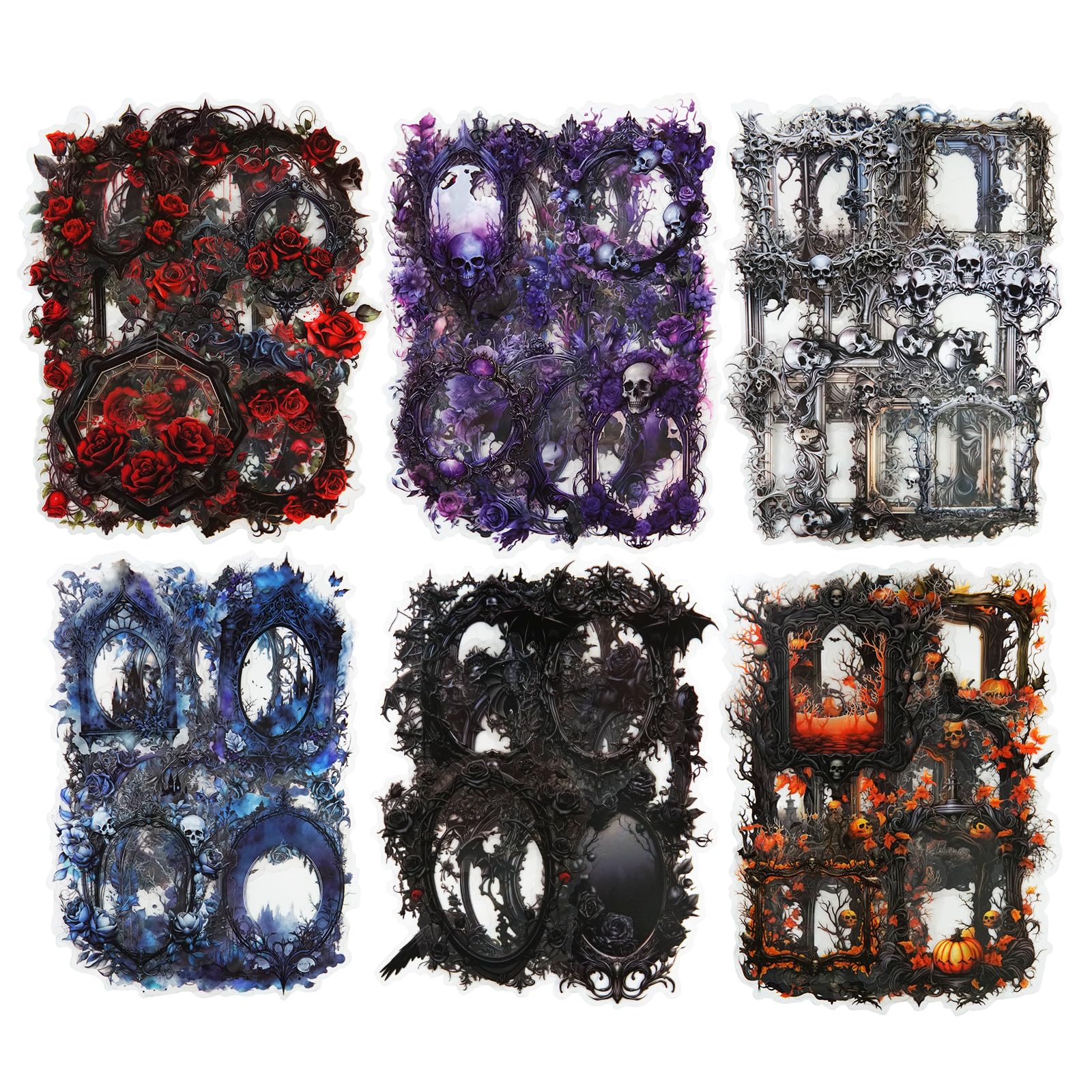 MiyouLuna 90Pcs PET Scrapbook Stickers, Gothic Border Designs for Scrapbooking Waterproof Journaling Supplies Junk Journal Ephemera with Storage