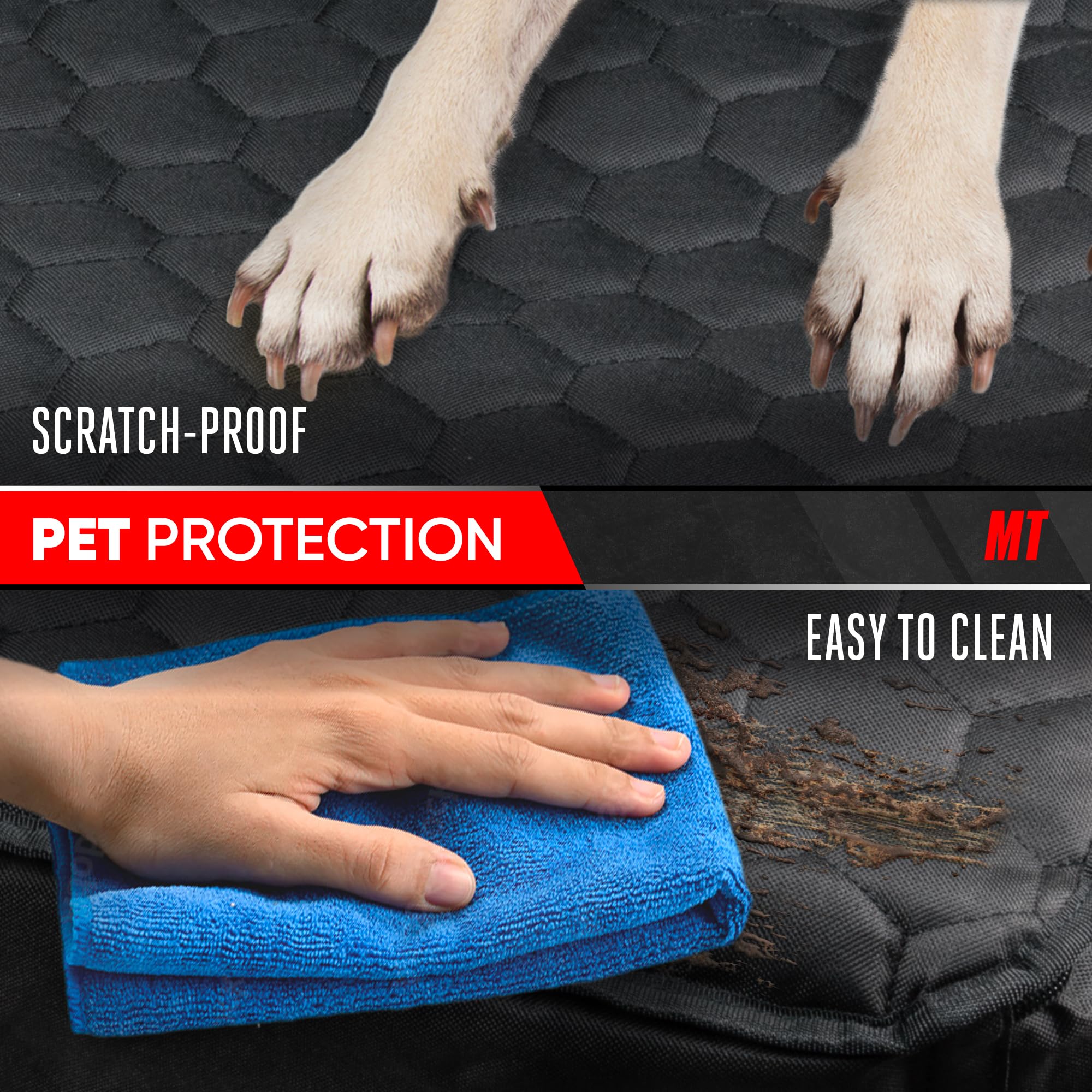 Motor Trend Bench Seat Haustierbezug für Hunde - Deluxe Wasserdichter Hundesitzschutz, Universal Fit Rücksitzbezug für Autos und LKW, rutschfest und Kratzfest, Schwarz
