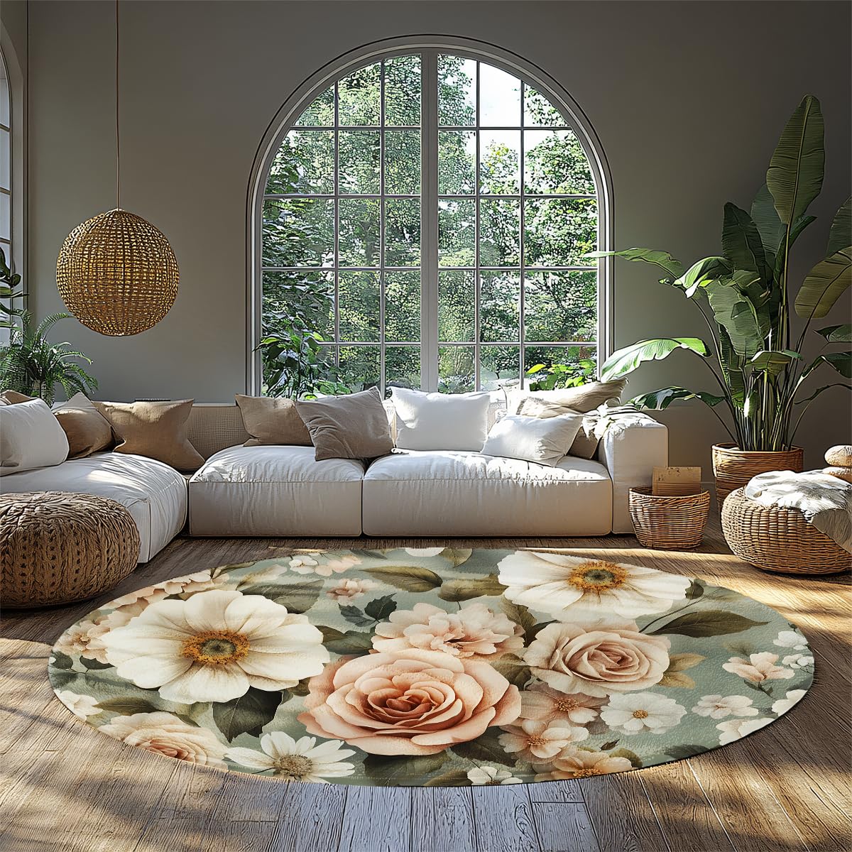 Tapis rond 180cm aquarelle rose pour une décoration de chambre bébé douce