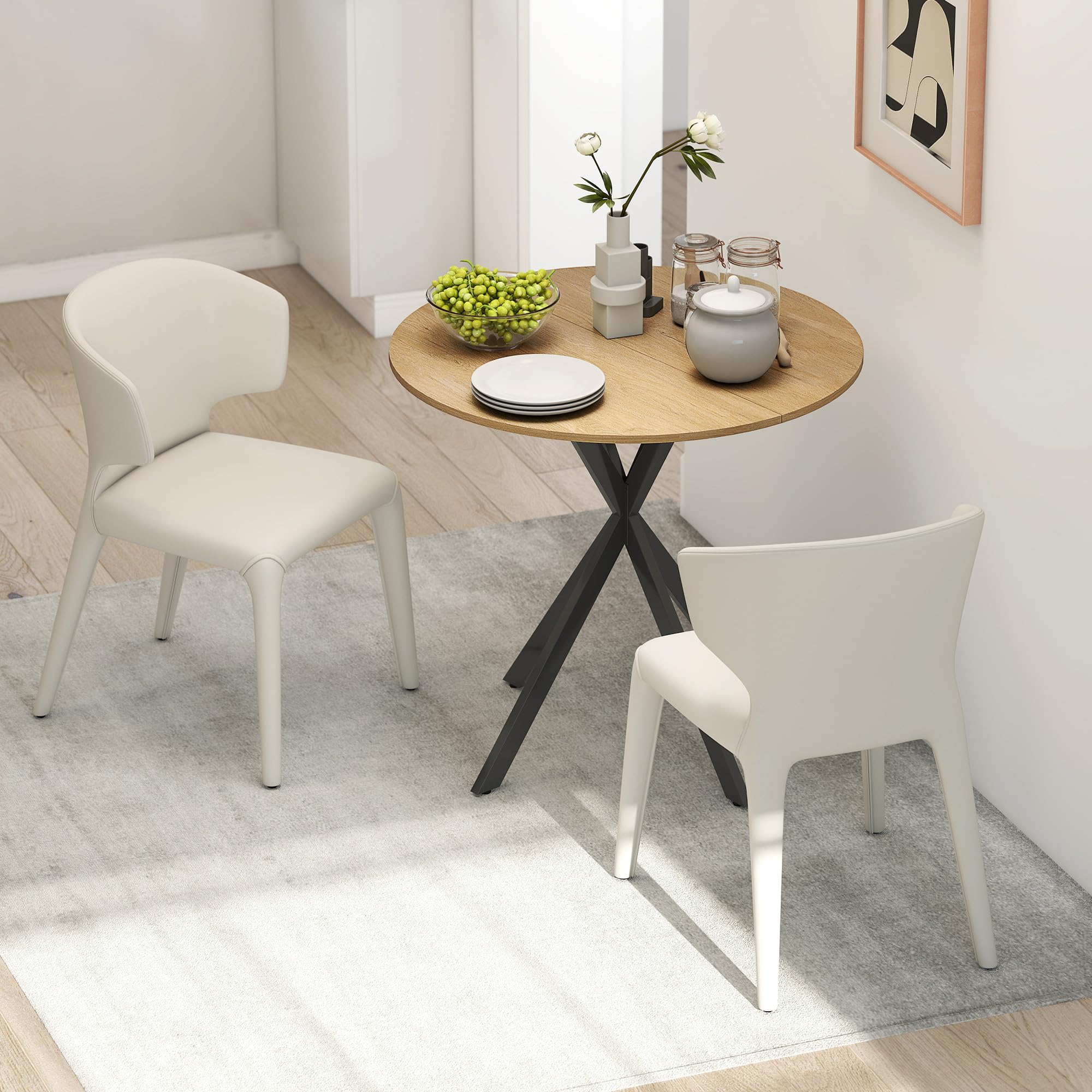 HOMCOM Tavolo da Pranzo Rotondo Ø80 cm, Piano Effetto Legno, Rovere | Tavolo da Cucina per 2-4 Persone, Gambe a Croce in Acciaio, Tavolino da Soggiorno e Sala da Pranzo, Stile Industriale