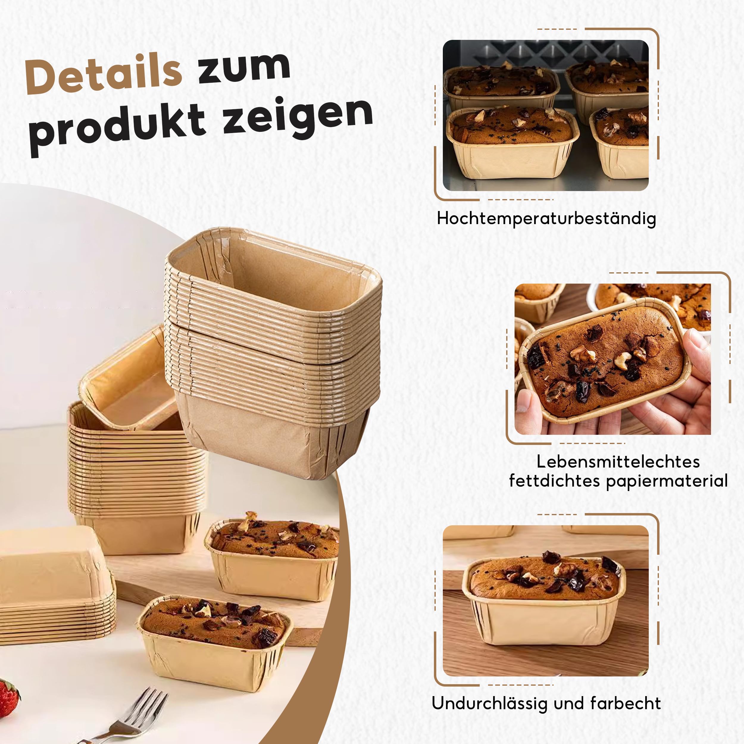 Lot de 50 mini moules à gâteau rectangulaires en papier sulfurisé pour la cuisson des muffins et du pain