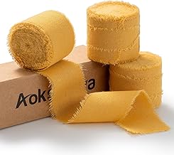 AOKSUNOVA 3,8cm Schleifenband Breit Baumwollband Geschenkband Baumwolle Stoff Stoffband Gelb Fransenband