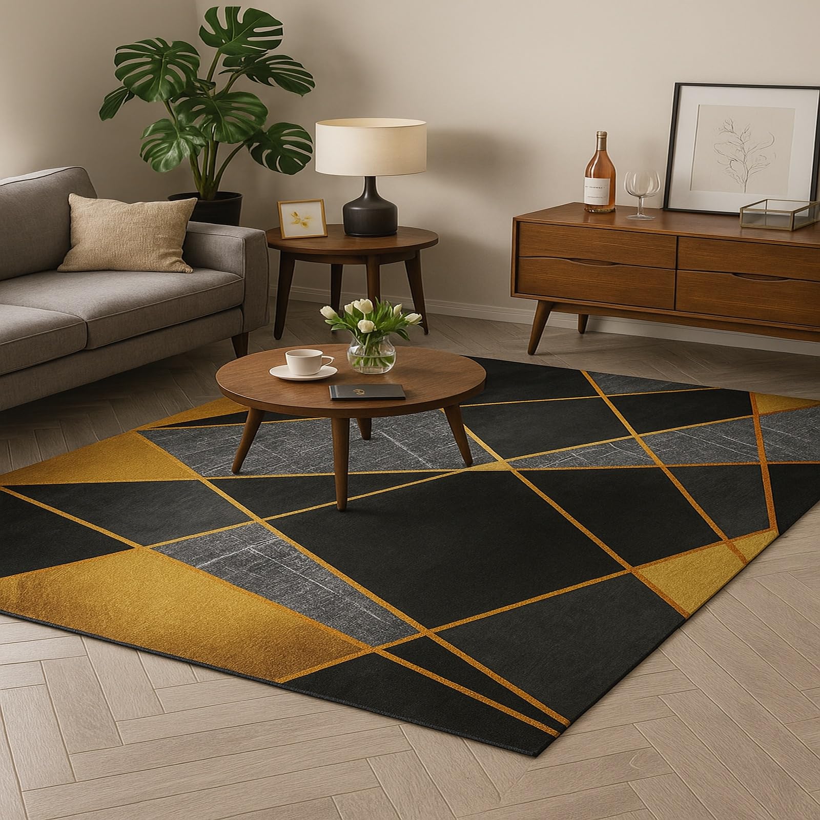 Tapis noir moderne de salon douceur et finition poils ras