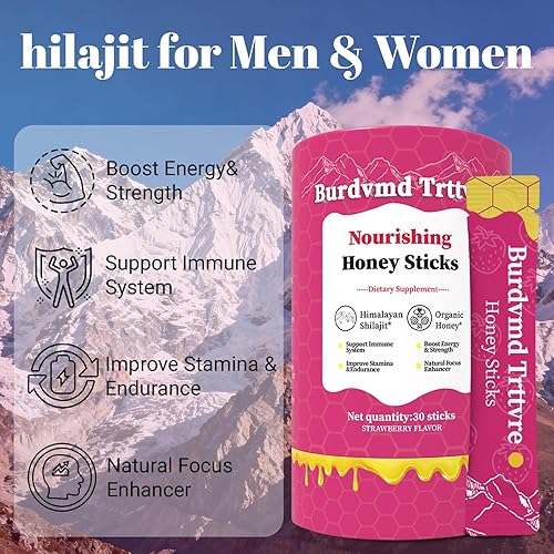 Miniatura 4 de Shilajit - Palitos de miel Shilejit para mujeres y hombres, sabor fresa, energía natural y apoyo de vitalidad, equilibrio hormonal, enfoque y