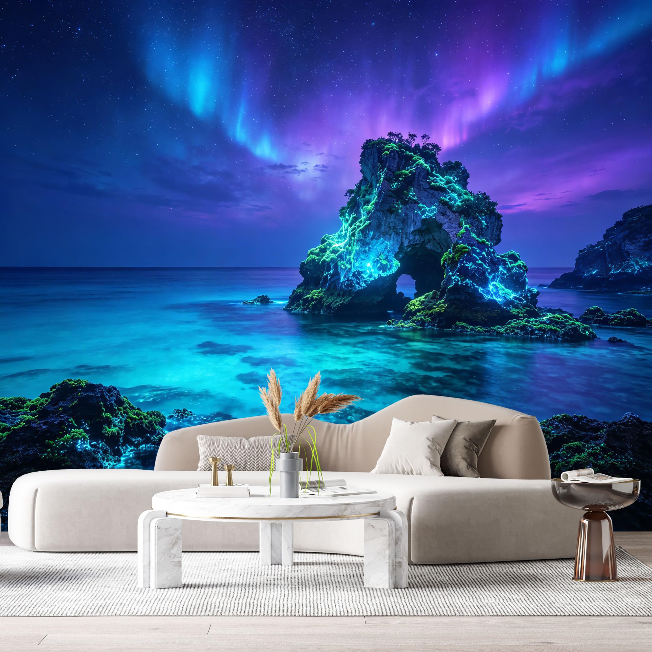 Custom Size Wall Murals Aurora Borealis Coastal Landscape Ocean Marine 3D Trompe L'Oeil SelfAdhesiveWall Fabric Removable Wallpaper Wall Decor for Living Room Bedroom Bathroom