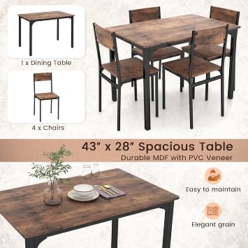 Tangkula 5-Piece Dining Table Set for 4