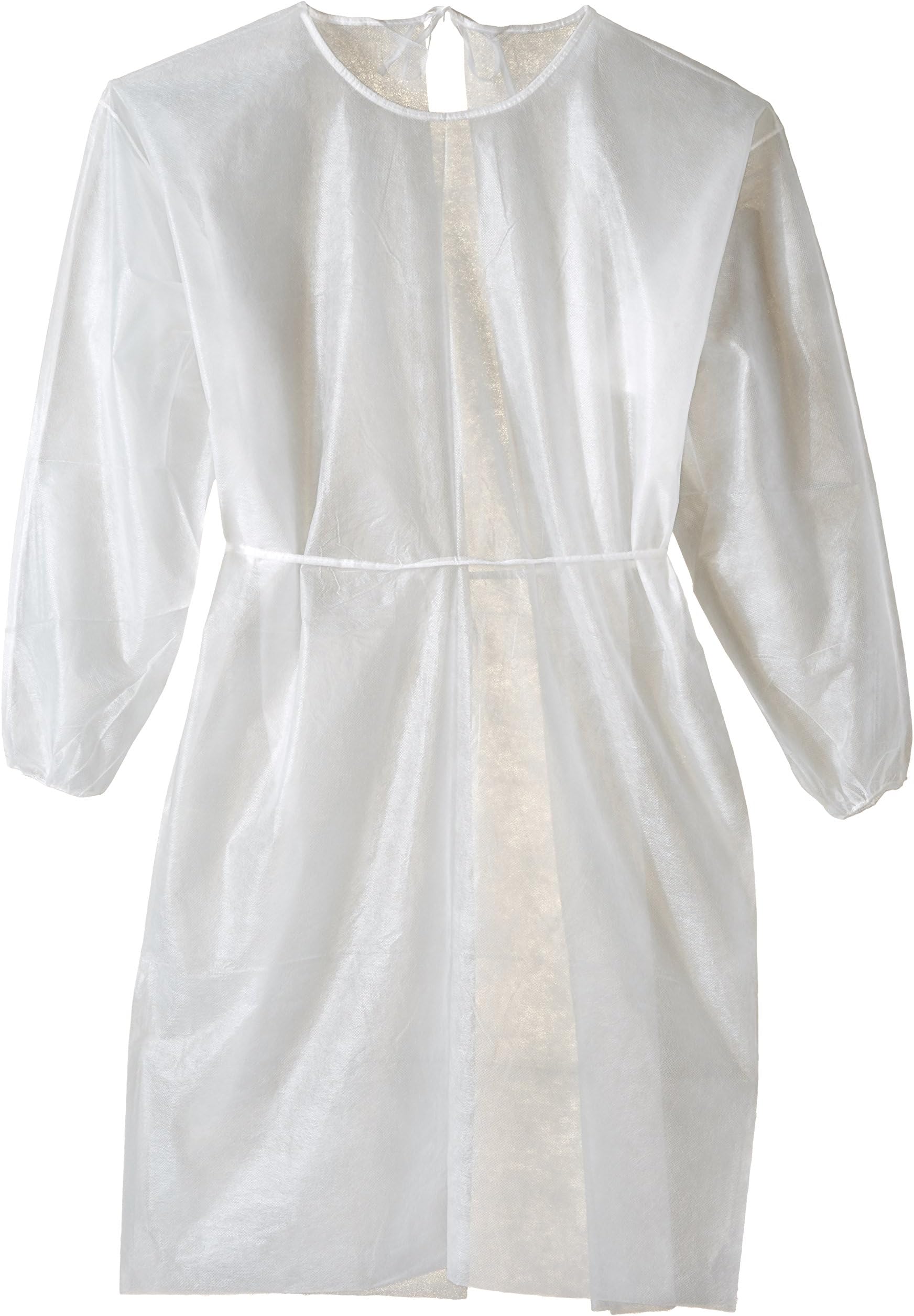 ValuMax 3230W Disposable Isolation Gown, Elastic Cuff, Tie Back, Knee Length, Splash Resistant, White, Regular Size, Case of 50