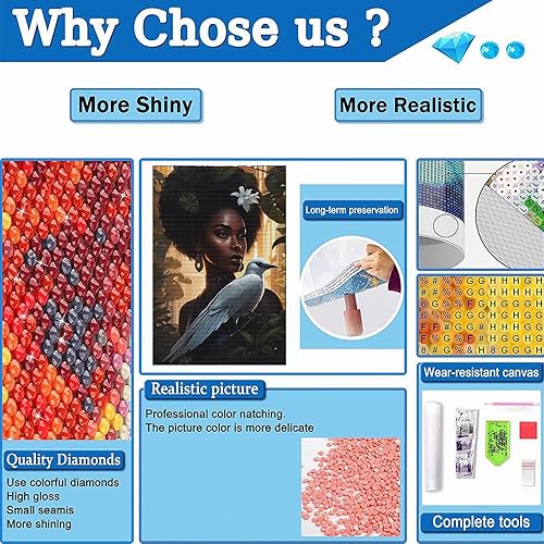Miniatura 4 de Noche Pintura de diamante 5D para adultos, kit de pintura de diamante de pájaro y doncella, afroamericano adecuado para principiantes y hecho a