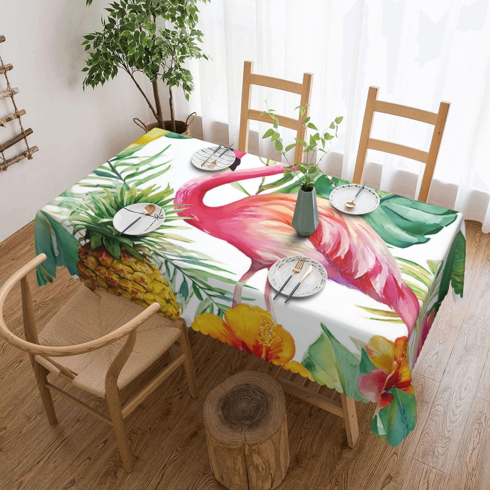 QLDETUPWLX Rectangle Table Cloth 137x183 cm Tropical Flamingo Tablecloths Wrinkle Free Table Cloth Washable Fabric Desktop Protection Decoration Tables Cover for Party Dining Indoor and Outdoor