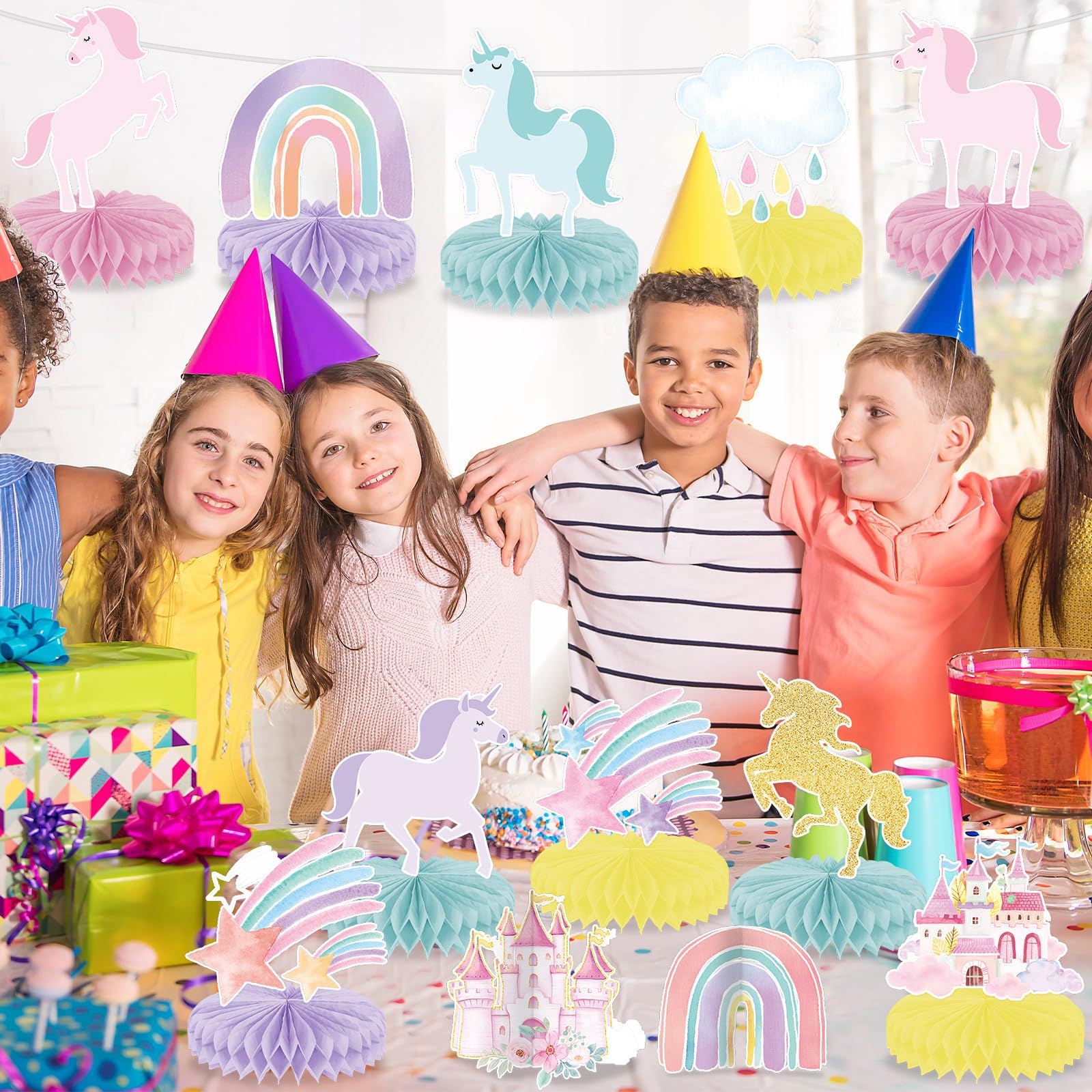 9 Pièces Décorations Table Nid D'Abeille - Centres De Table Anniversaire Colorés Pour Fête Enfants