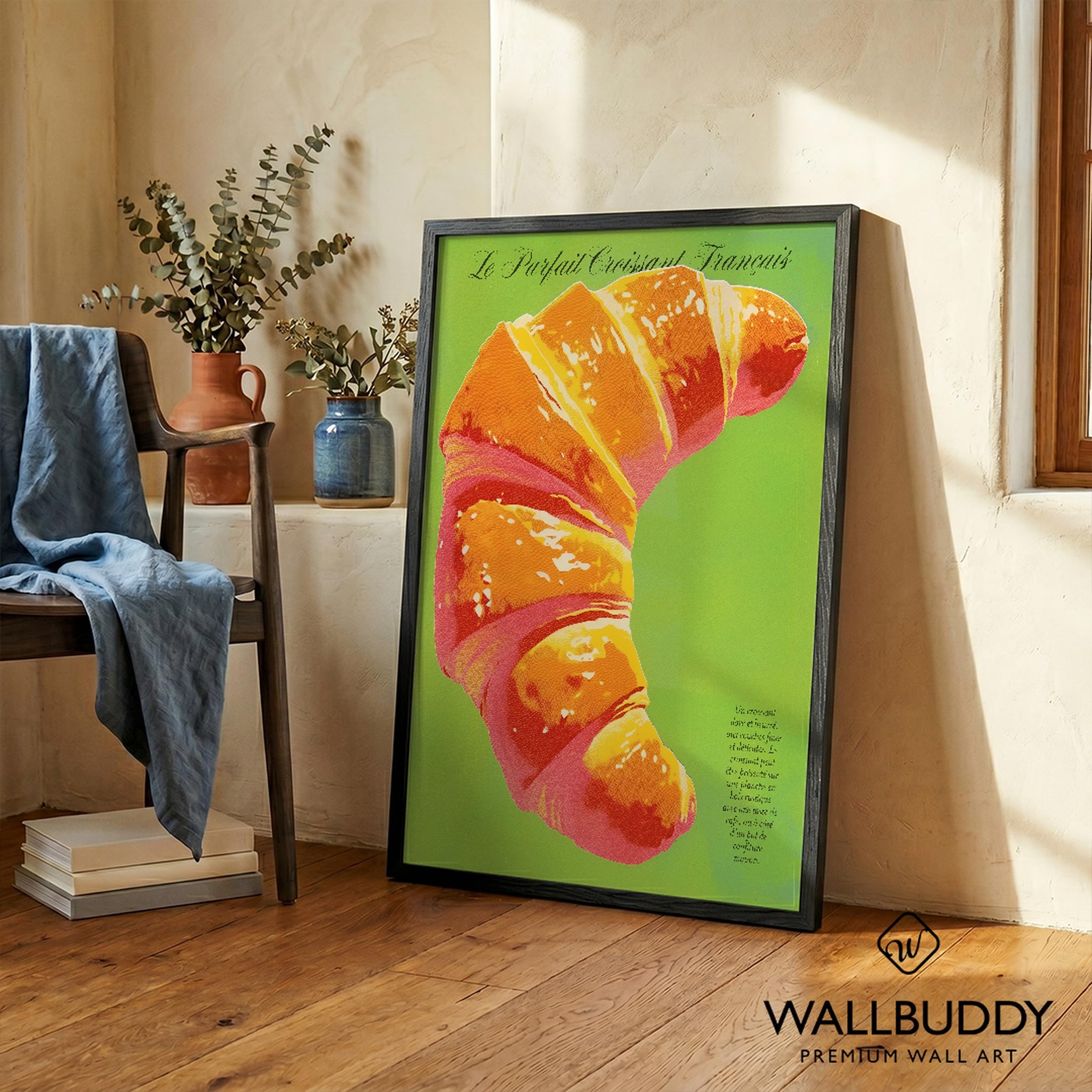WallBUddy Pop Art Croissant Wandkunst Druck | (60 x 90 cm, Schwarz gerahmt)