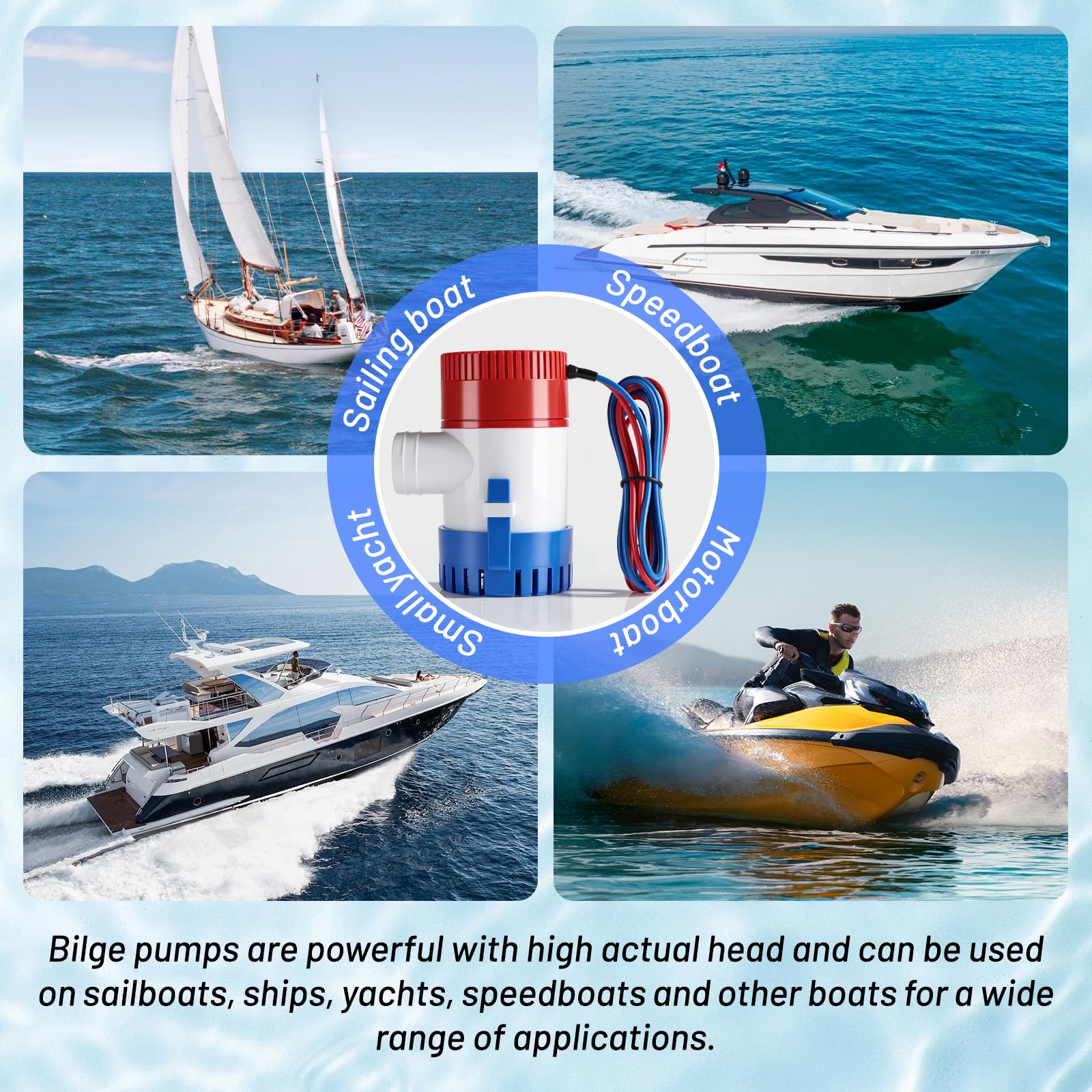 Bilgenpumpe 12V 1100GPH, Non-Automatic 29 mm Bilge Pump, Elektrische Tauchwasserpumpe Lenzpumpe für Boote Marine Yacht Outdoor Garten