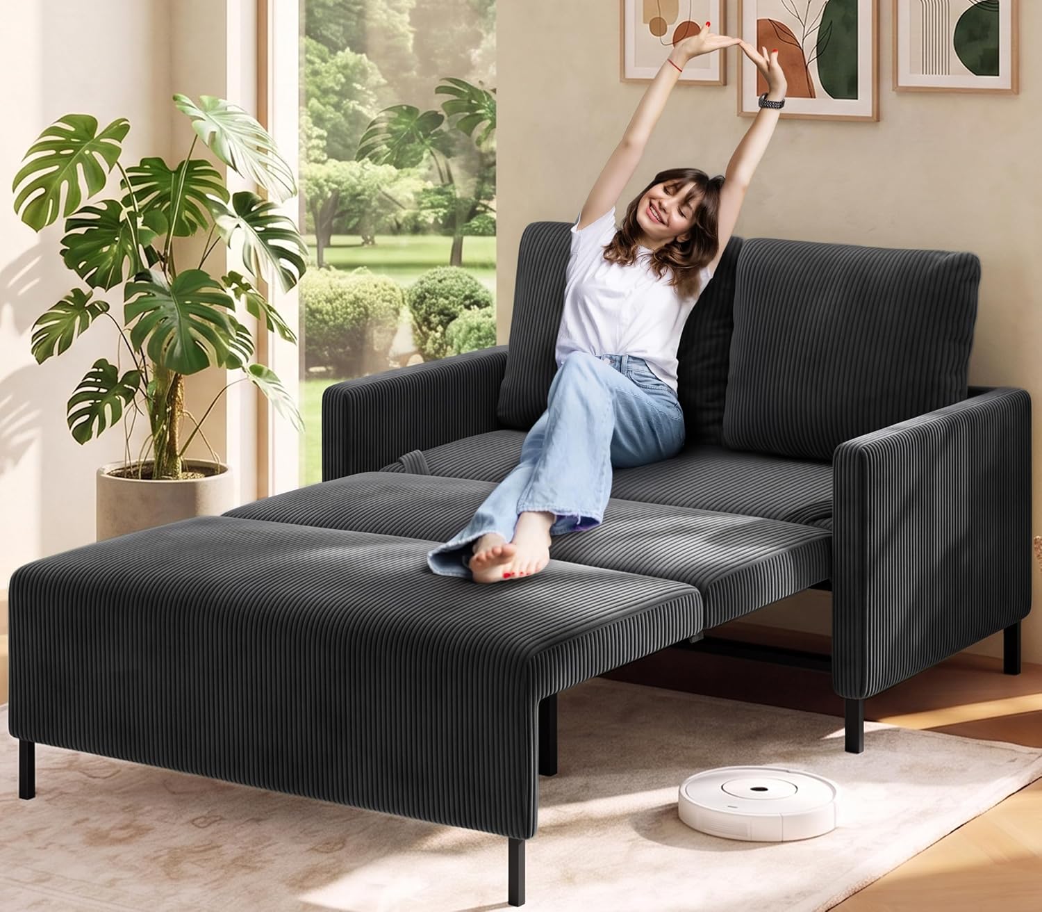 Welzona Loveseat Sleeper Sofa 47", Convertible Sofa Bed, Corduroy Love seat