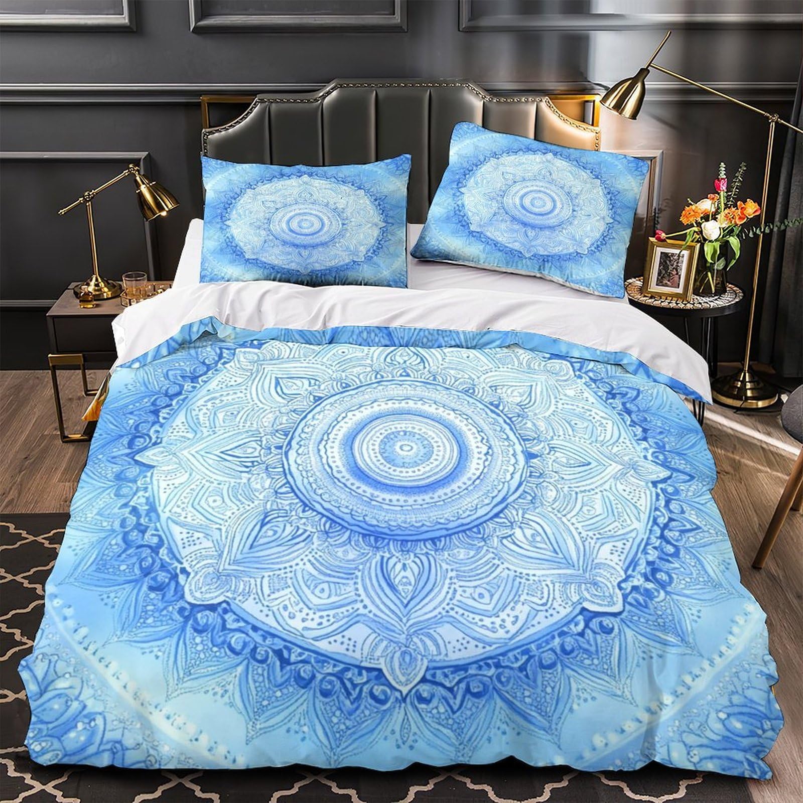 Parure de lit papillon bleu super king housse couette microfibre