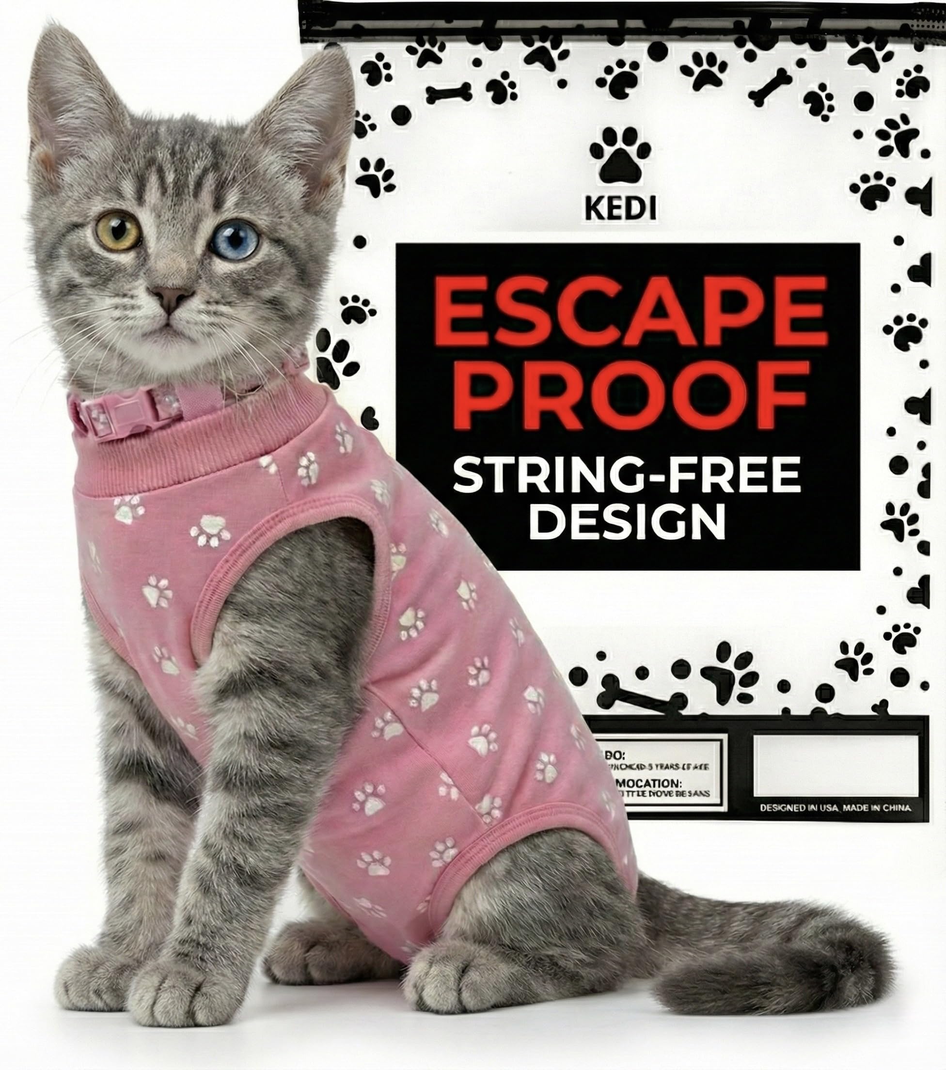 Kitten Recovery Suit Female, Kitten Onesie After Spay, Cat Surgery Suit Female After Surgery, Cone alternatives for Cats (Pink, Small)