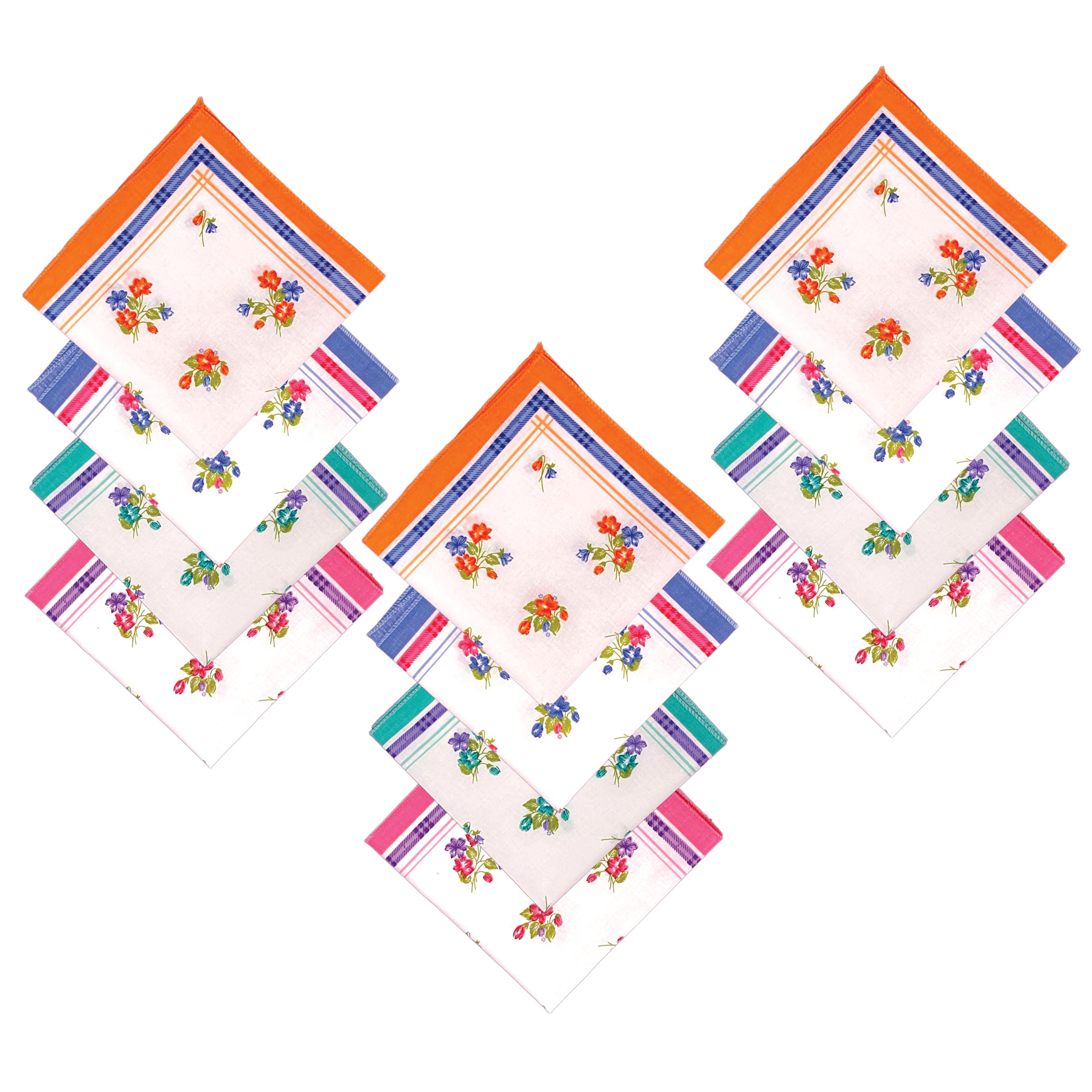 Printed Cotton Handkerchief for Women | Multicolor Floral Design | Soft & Absorbent | Pack of 12-image-30