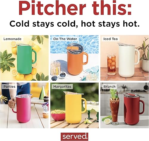 Miniatura 2 de Served Jarra aislada de alta calidad (2L66 onzas), jarra de acero inoxidable de doble pared forrada de cobre con tapa, jarra aislada al vacío para