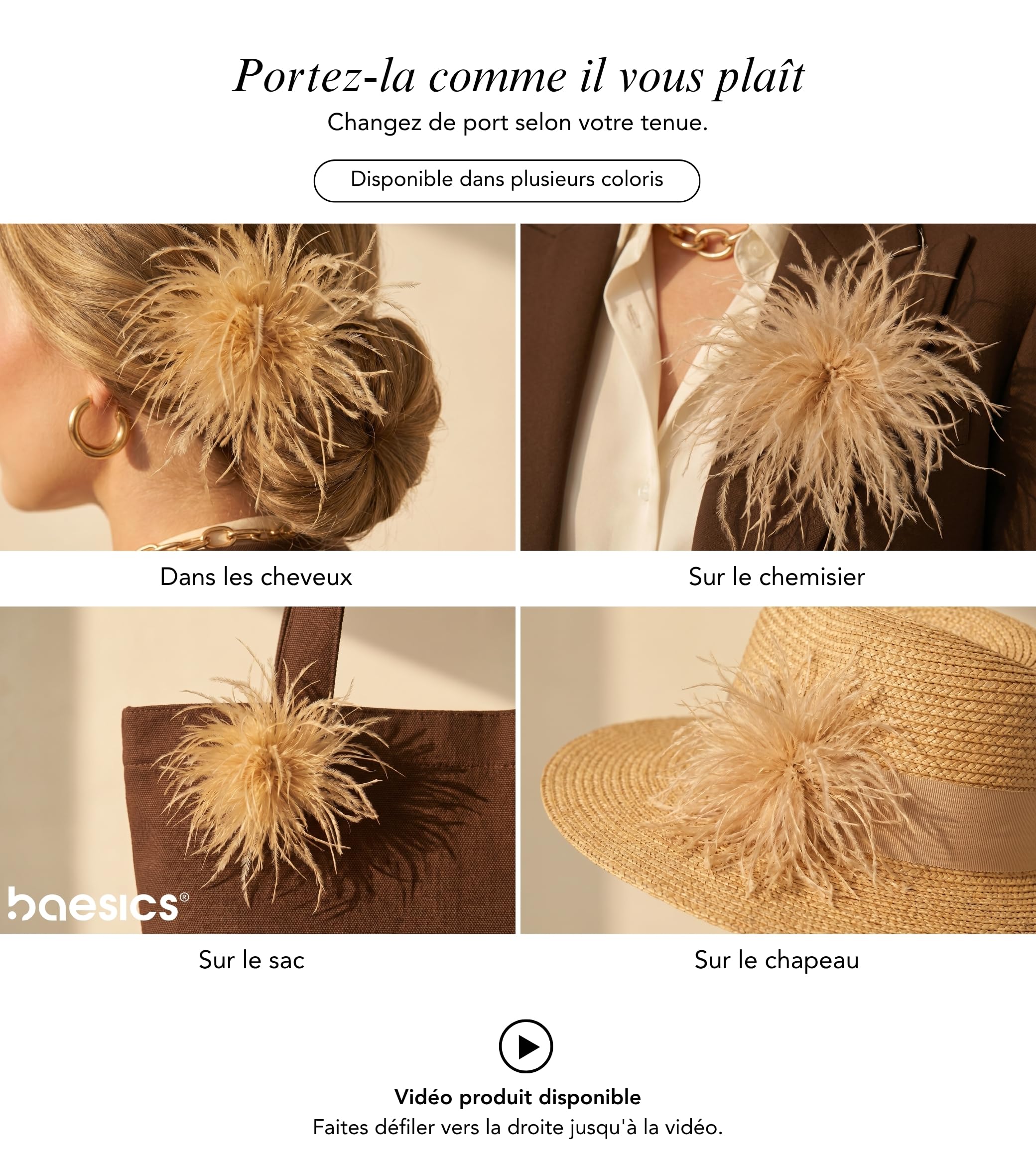 Baesics Broche à plumes pour femme - Plume d'autruche Fluffy - Broche à clipser - Vintage pour mariage, mariée, carnaval, blazer