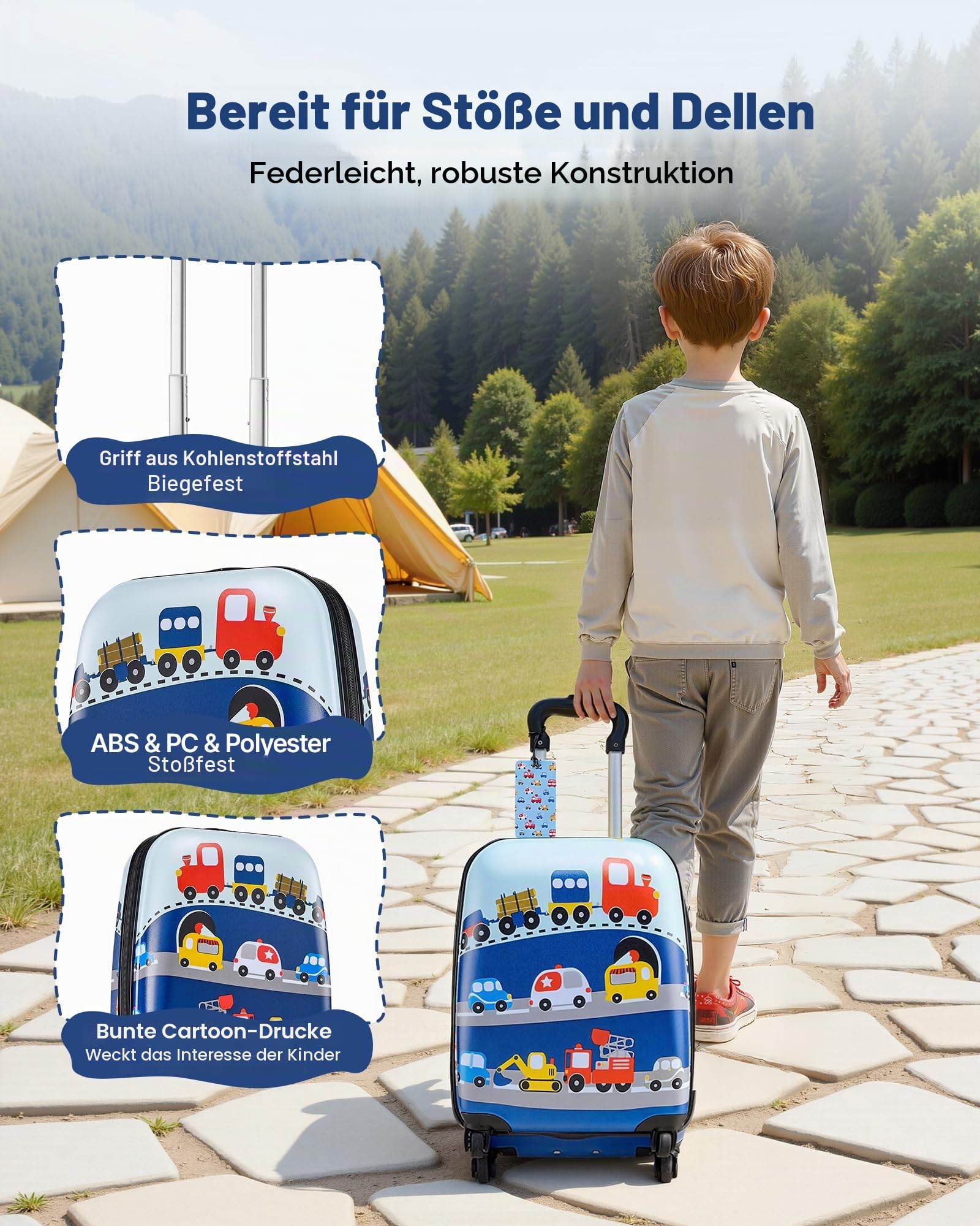 VEVOR 5 TLG. Kinderkoffer Set, 457,2 mm, Hartschalenkoffer mit Kindertrolley, Rucksack, Nackenkissen, Lunchbox & Kofferanhänge, Kofferset fürJungen & Mädchen, praktisch für Reisen Fliegen (Autos)