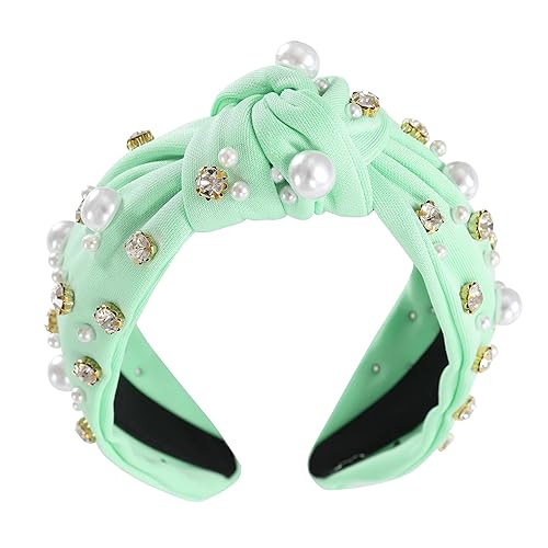 Miniatura 2 de Diadema con perlas anudadas para mujer, con diamantes de imitación brillantes, diadema con nudo ancho, adorno de cristal, accesorios para el cabello