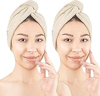 Vista 1 de American Soft Linen Toallas de pelo 100 % algodón para mujer, gorro de toalla de pelo, turbante de algodón para cabello largo y rizado Beige