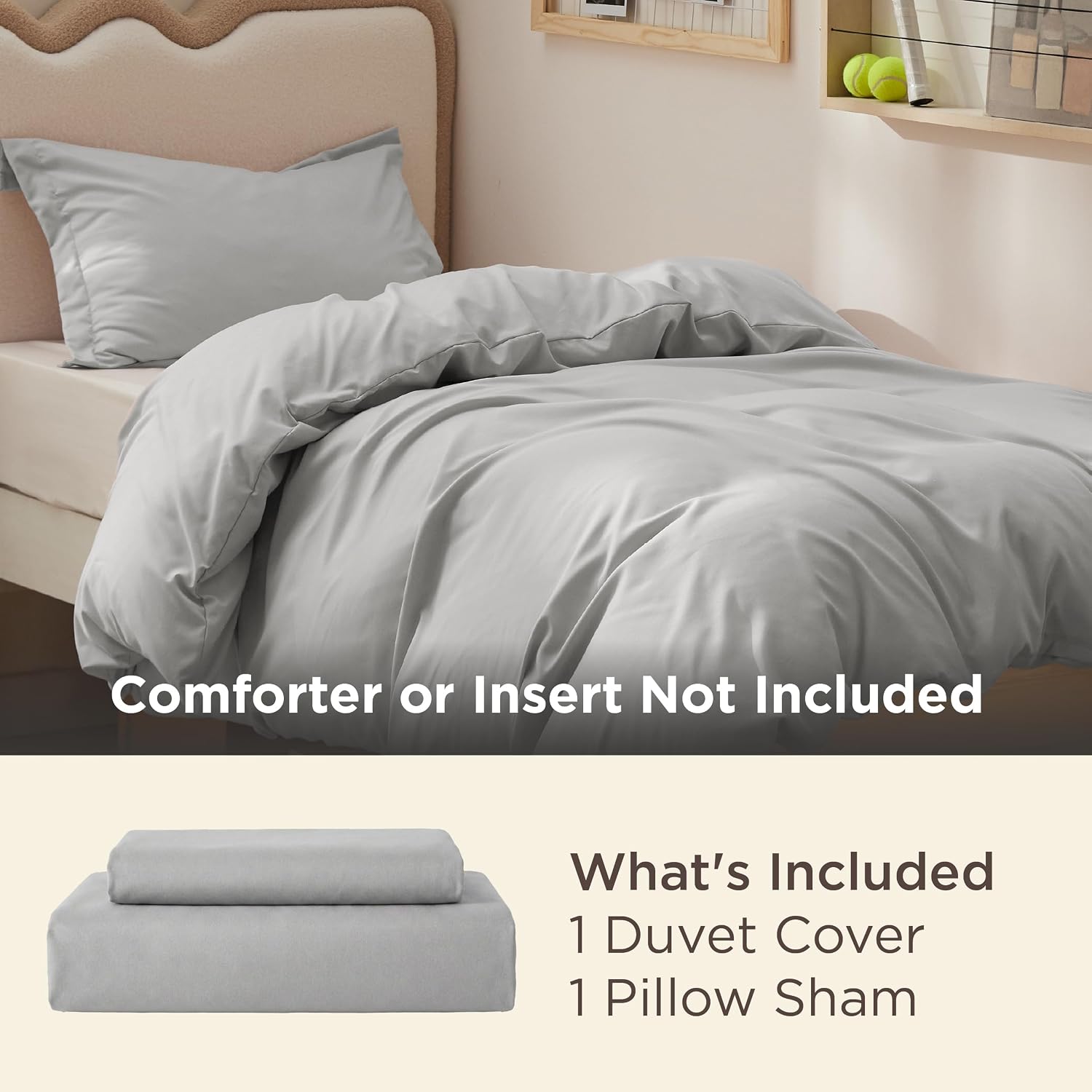 Bedsure Duvet Cover Twin/Twin XL Size - Soft Double Brushed Bedding Set for Kids & Adults, Zipper Closure, 2 Pieces, Includes 1 Duvet Cover (68"x90") & 1 Pillow Sham, NO Comforter, Silver Grey thumbnail