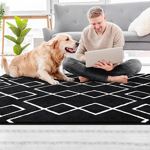 Miniatura 9 de Alfombra de área suave para dormitorio, alfombras marroquíes de 4 x 6 pies para sala de estar, alfombra geométrica antideslizante con espuma