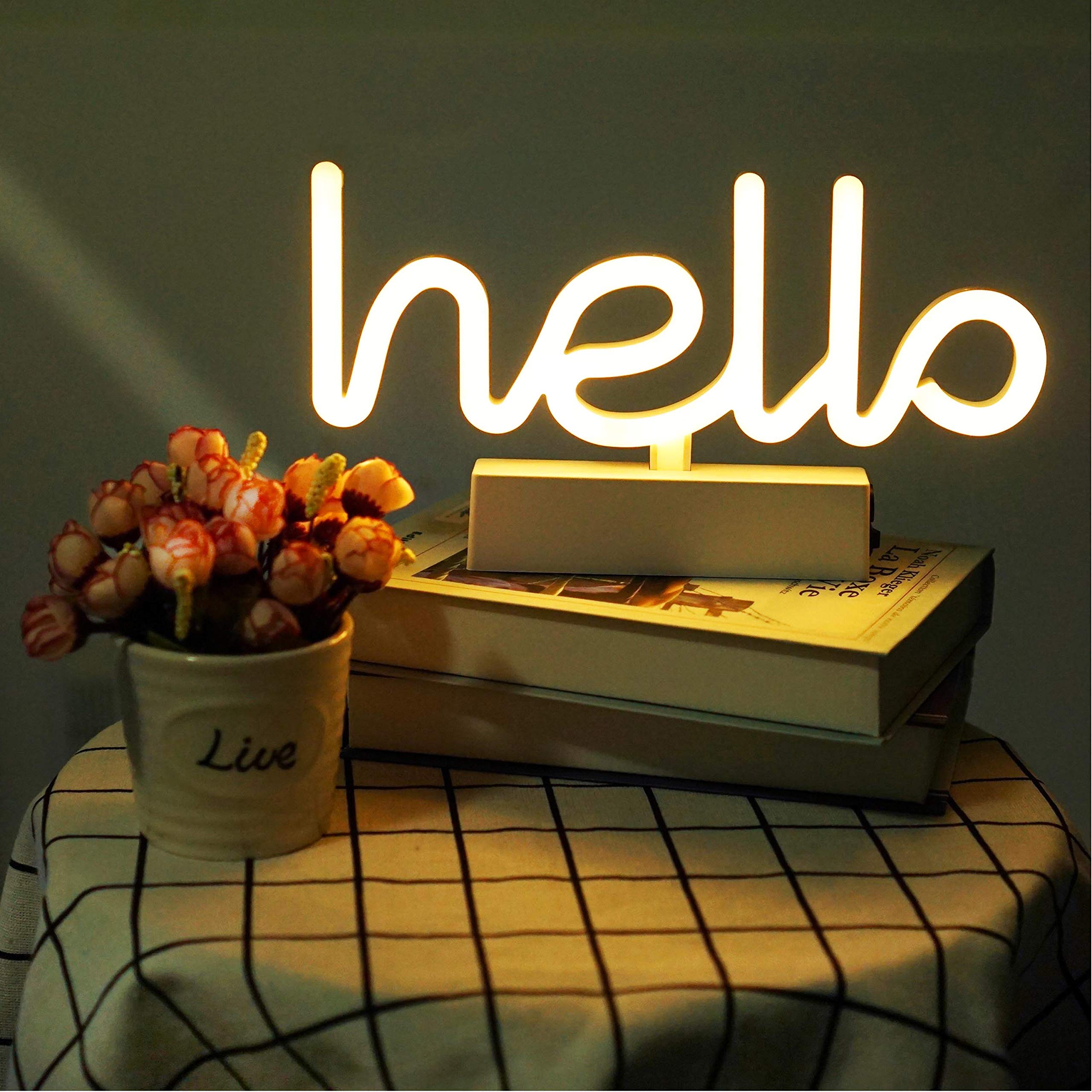 LoveNite Neon Indoor Night Light, Battery Operated & USB Powered Glowing Neon Decorative Sign LED Light for Room Party Festival Decorations (Warm White)