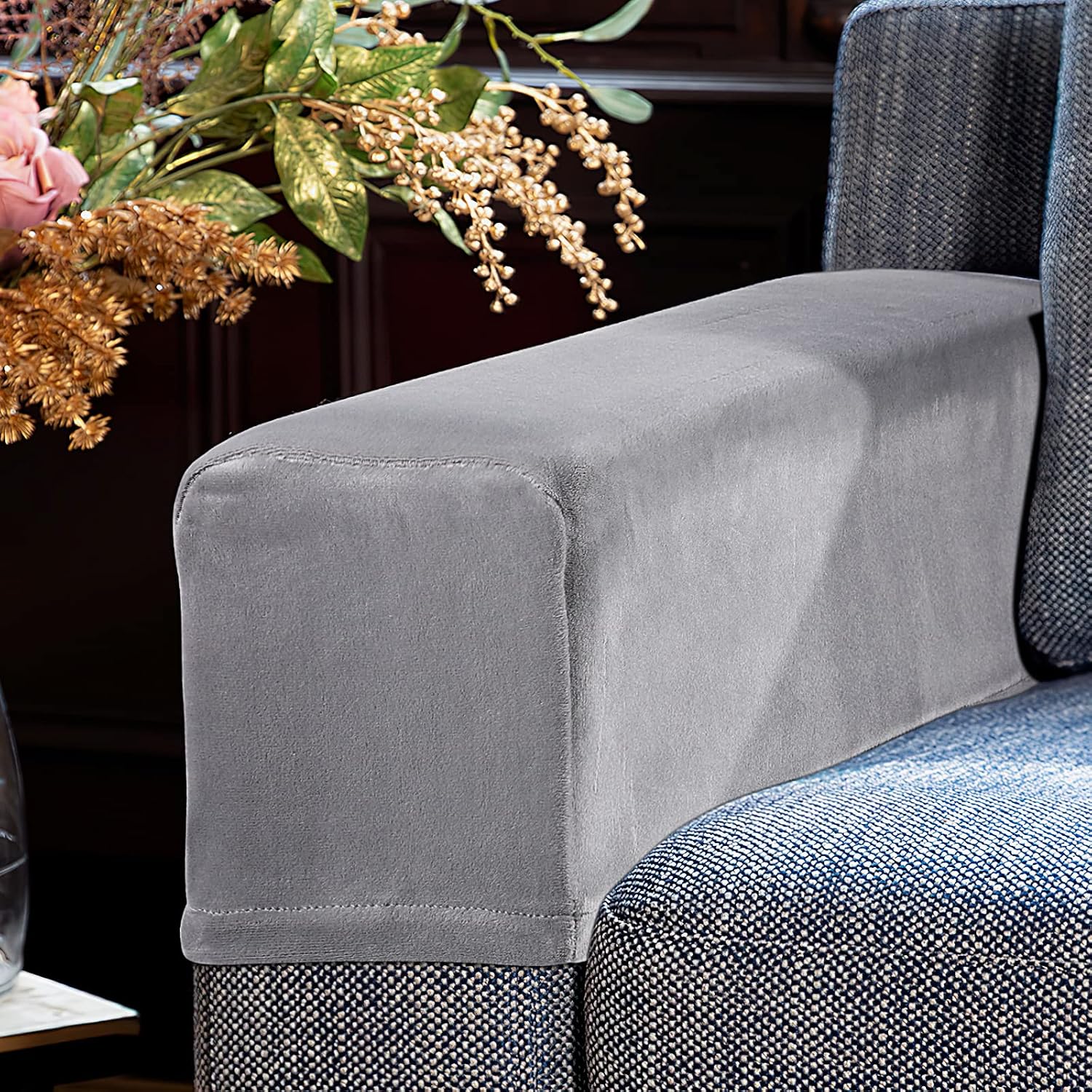BESPORTBLE 2pcs Chair Arm Protectors Stretch Fabric Armrest Sofa Armrest Cover Armchair Slipcover Protector Elastic Home Office Recliner Couch Loveseat Protective Cloth Grey